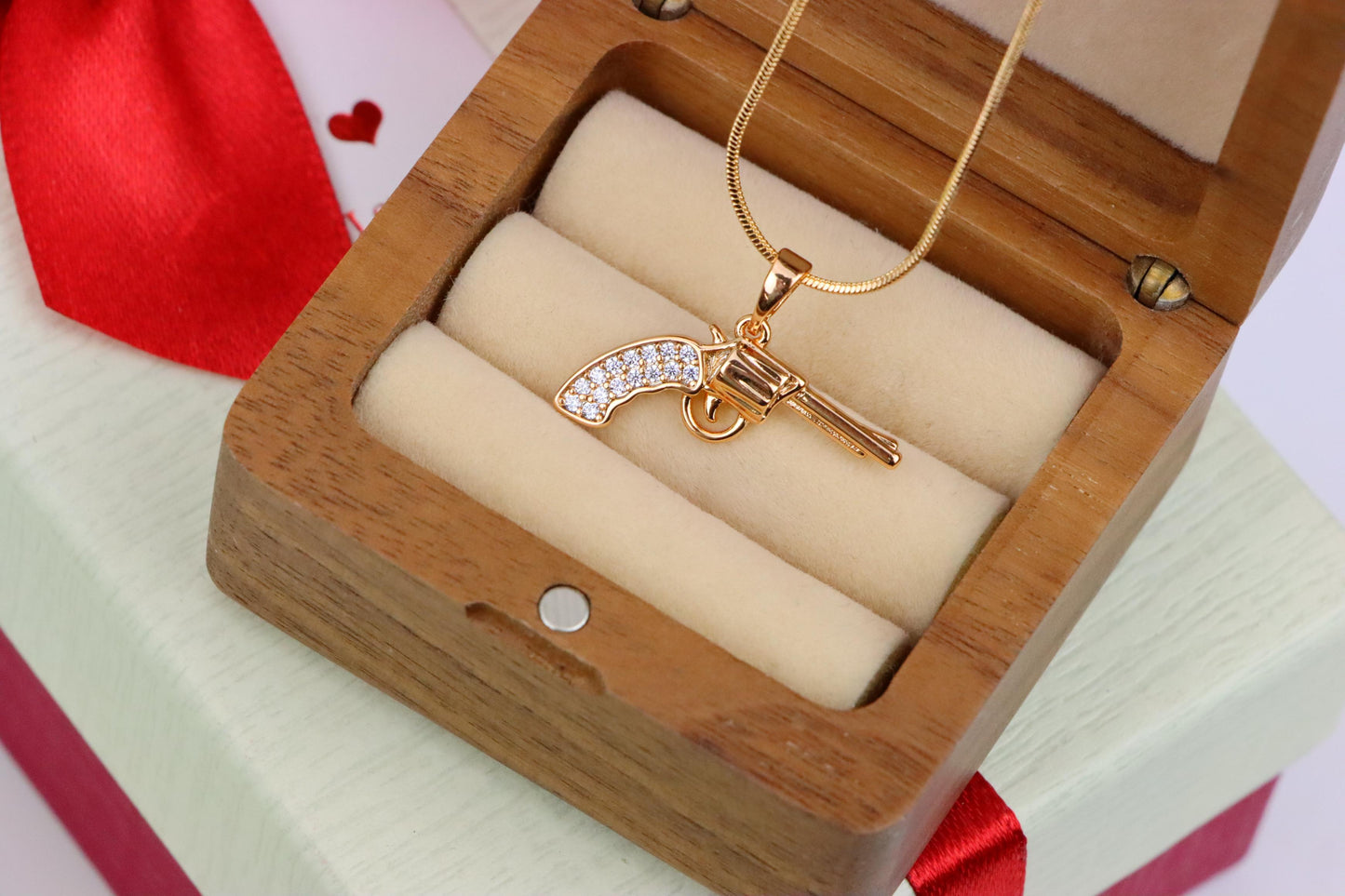 Rose Gold Gun Pendant with CZ Grip Bold Stylish Charm, XPPT1438 (2136-2)
