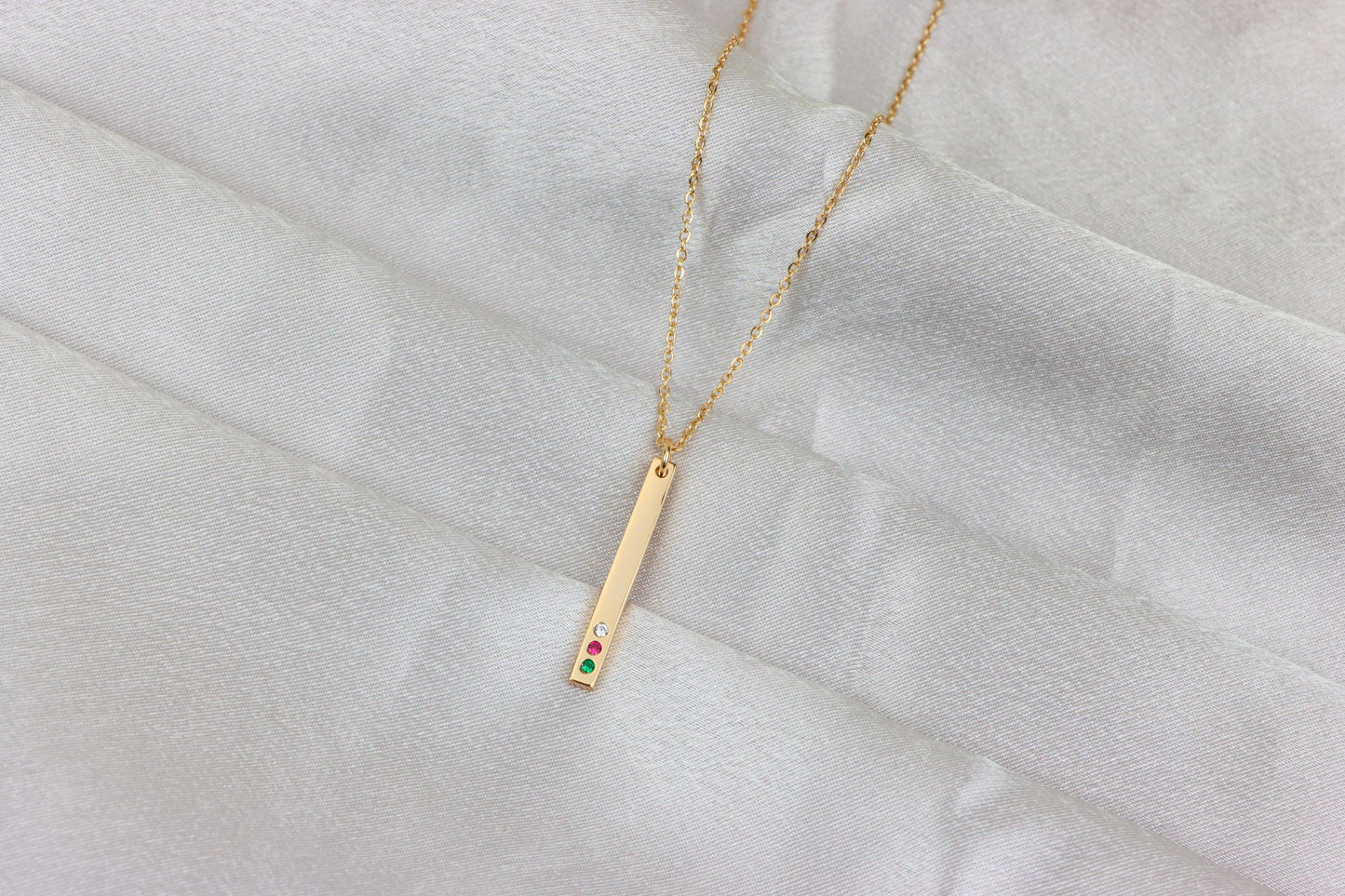 Rose Gold Bar Necklace with Colorful Stones – Elegant Finish, XPNL1898 (2161-1)