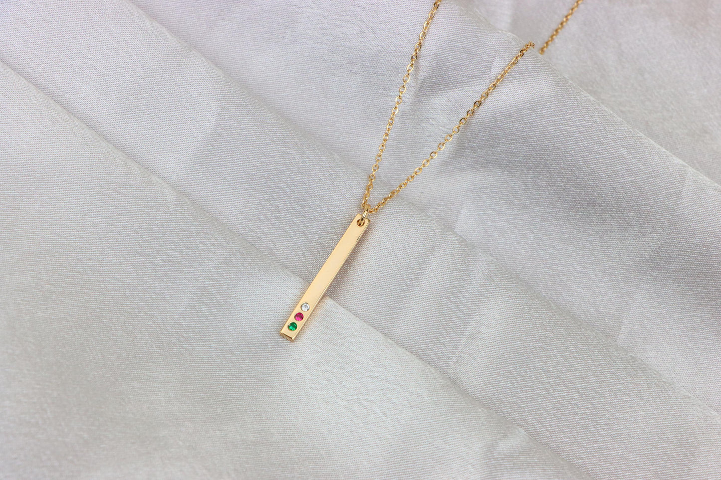 Rose Gold Bar Necklace with Colorful Stones – Elegant Finish, XPNL1898 (2161-1)
