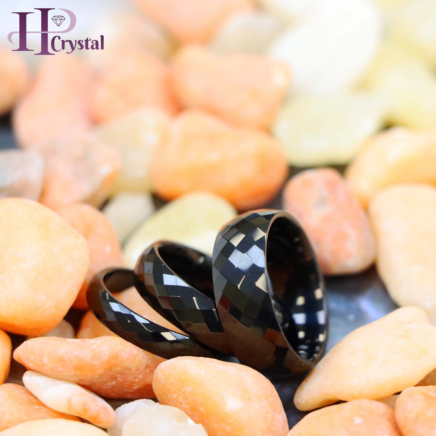 Domed Black IP Plated Faceted Ring Tungsten Ring