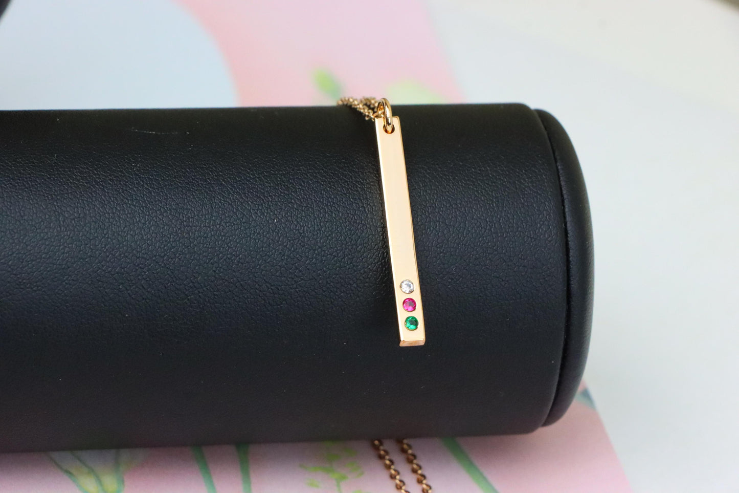 Rose Gold Bar Necklace with Colorful Stones – Elegant Finish, XPNL1898 (2161-1)