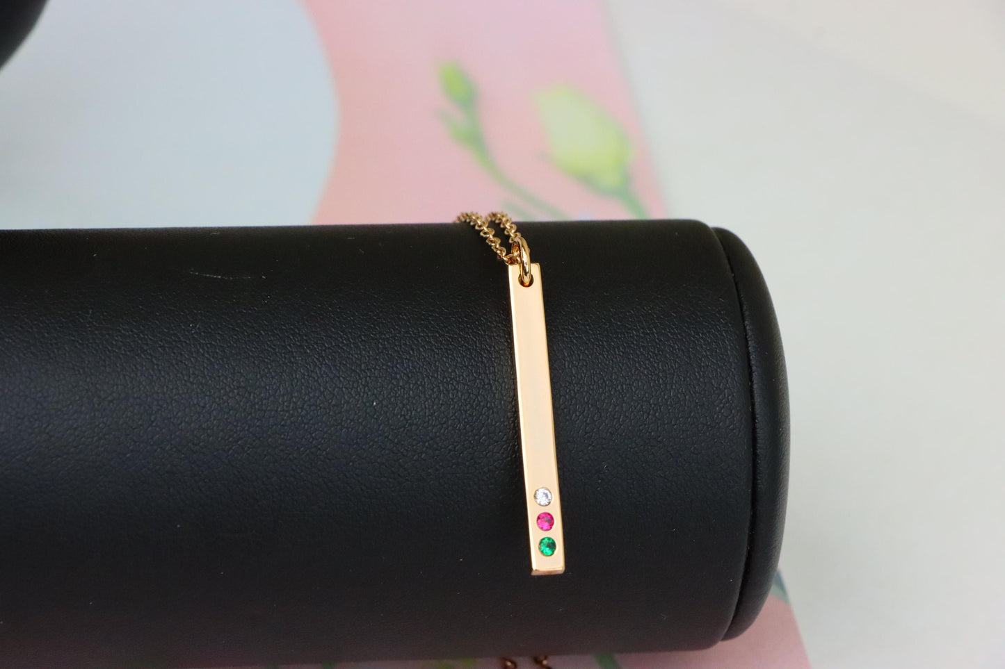 Rose Gold Bar Necklace with Colorful Stones – Elegant Finish, XPNL1898 (2161-1)