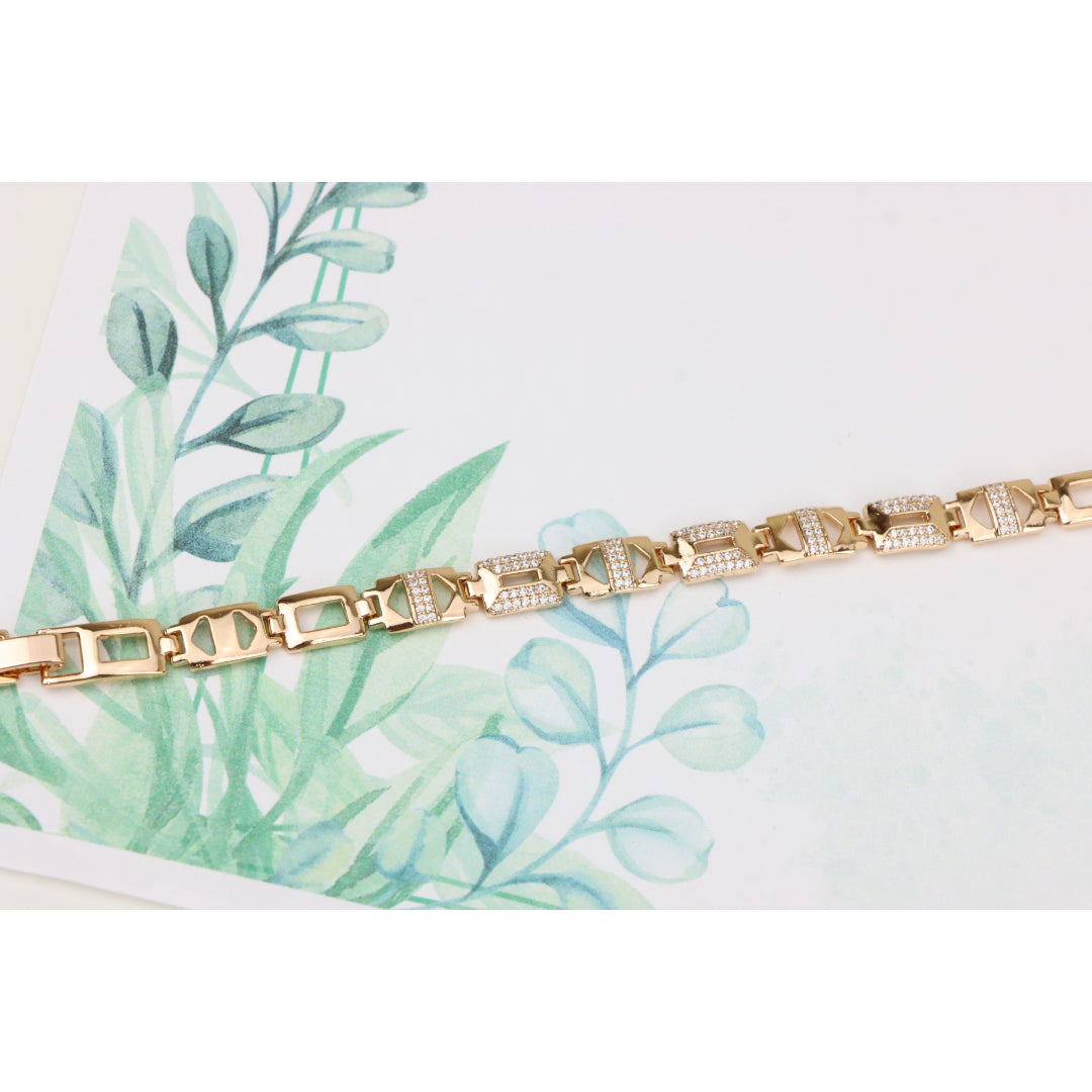 Rose Gold Geometric Link Bracelet with CZ Accents, Modern Chic Style, XPBL0743 (2075-2)