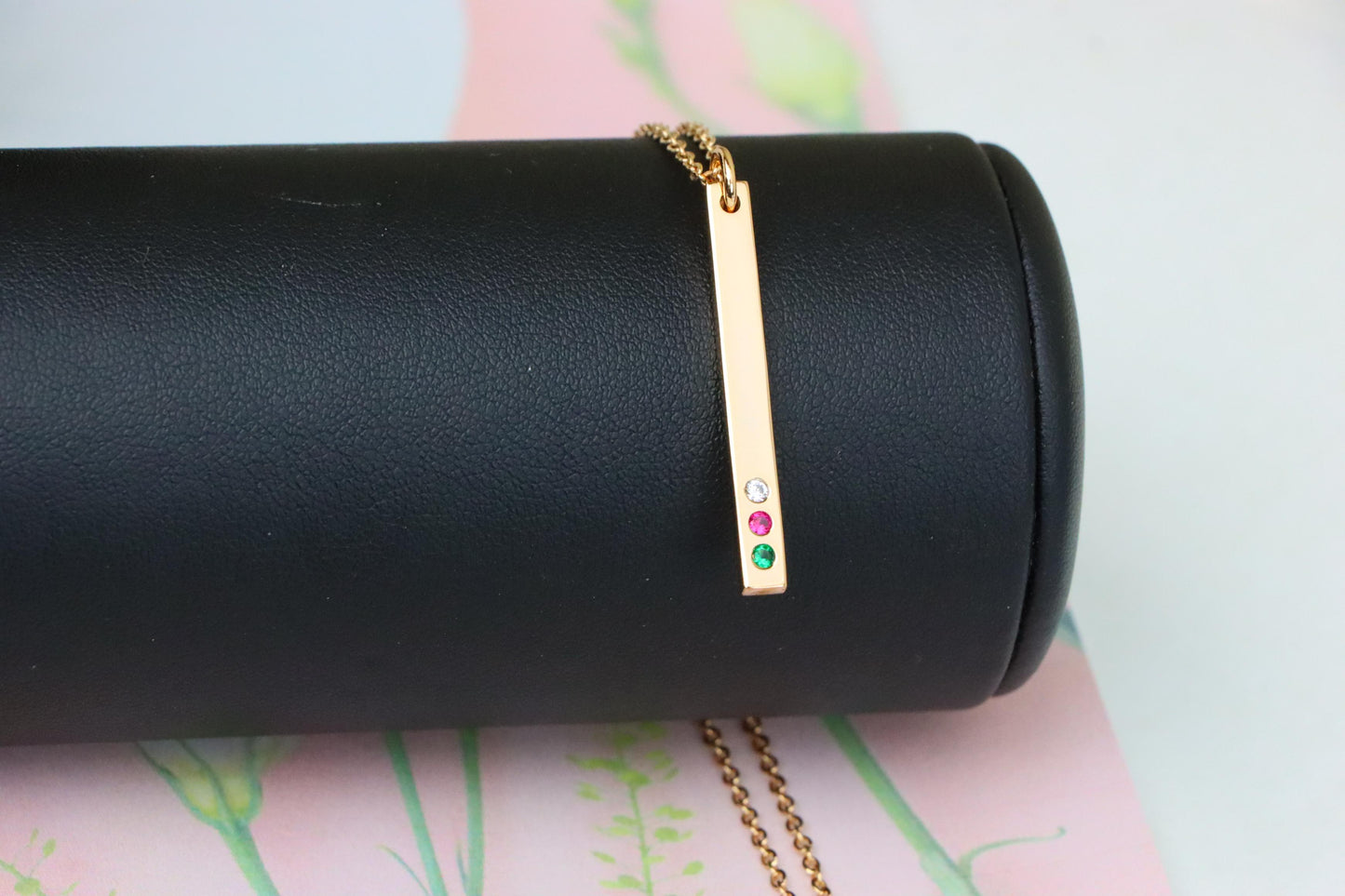 Rose Gold Bar Necklace with Colorful Stones – Elegant Finish, XPNL1898 (2161-1)