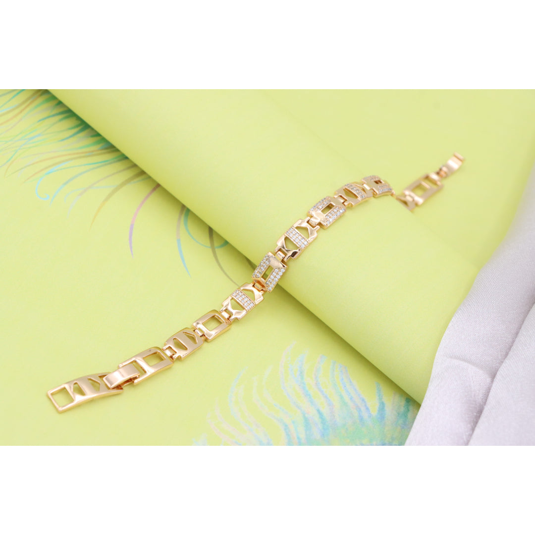 Rose Gold Geometric Link Bracelet with CZ Accents, Modern Chic Style, XPBL0743 (2075-2)