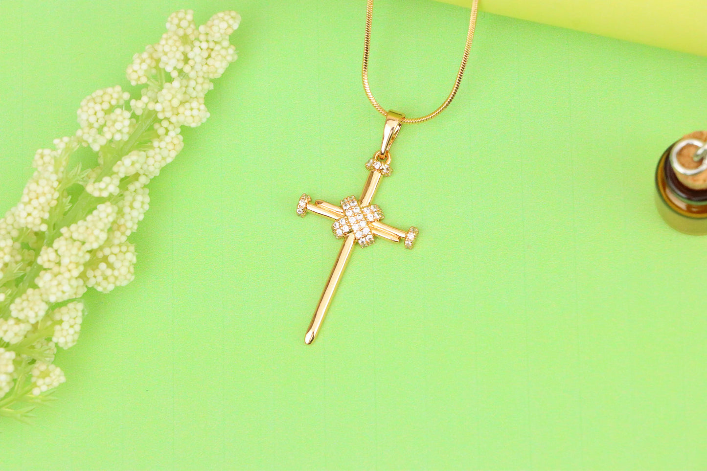 Rose Gold Cross Pendant with CZ Accents Elegant Design, XPPT1439 (2136-3)