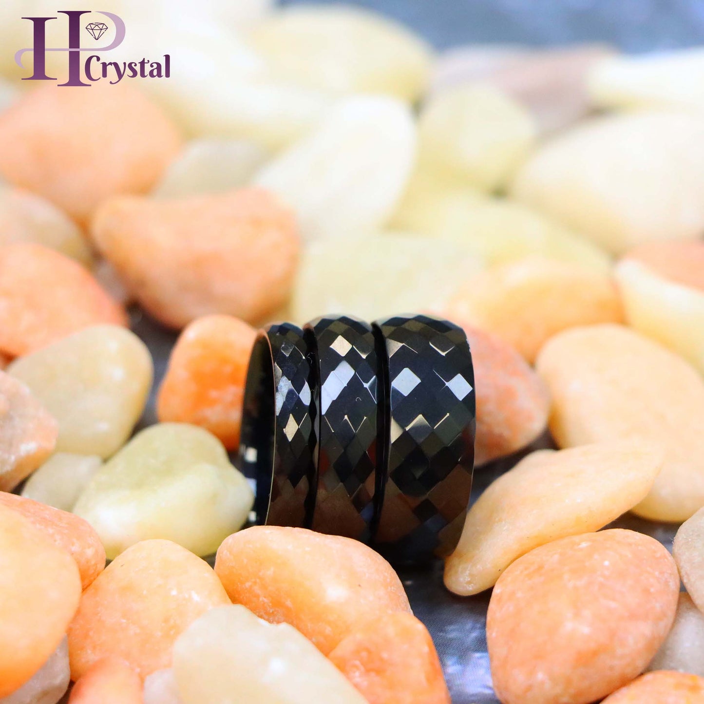 Domed Black IP Plated Faceted Ring Tungsten Ring