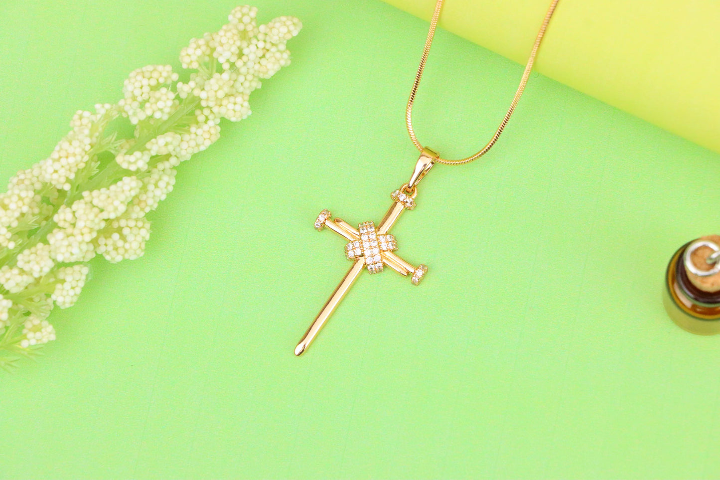 Rose Gold Cross Pendant with CZ Accents Elegant Design, XPPT1439 (2136-3)