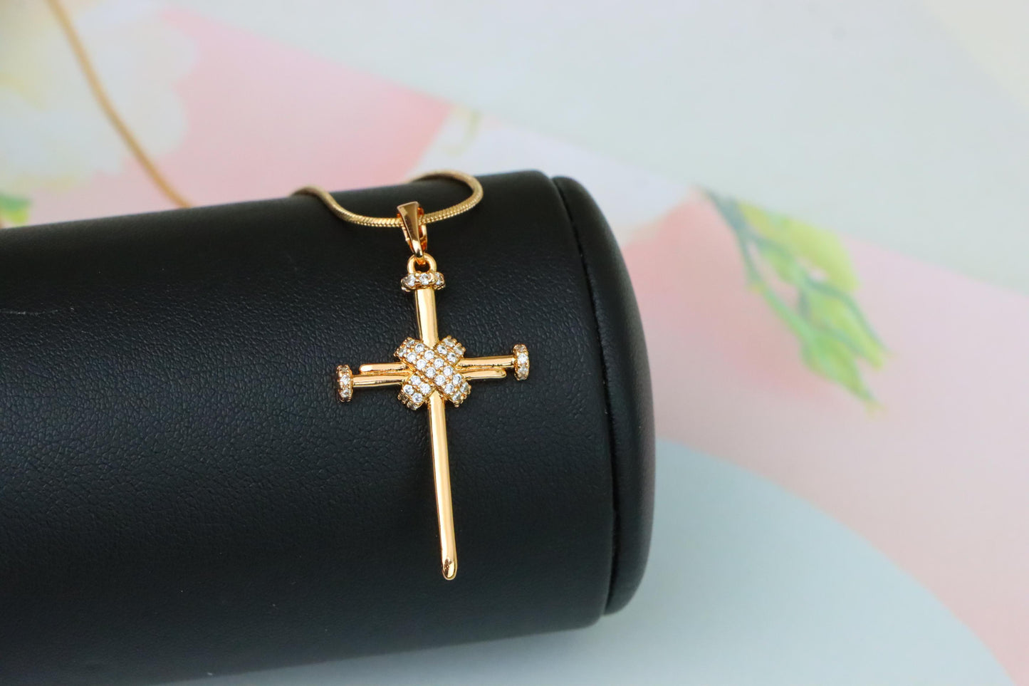 Rose Gold Cross Pendant with CZ Accents Elegant Design, XPPT1439 (2136-3)