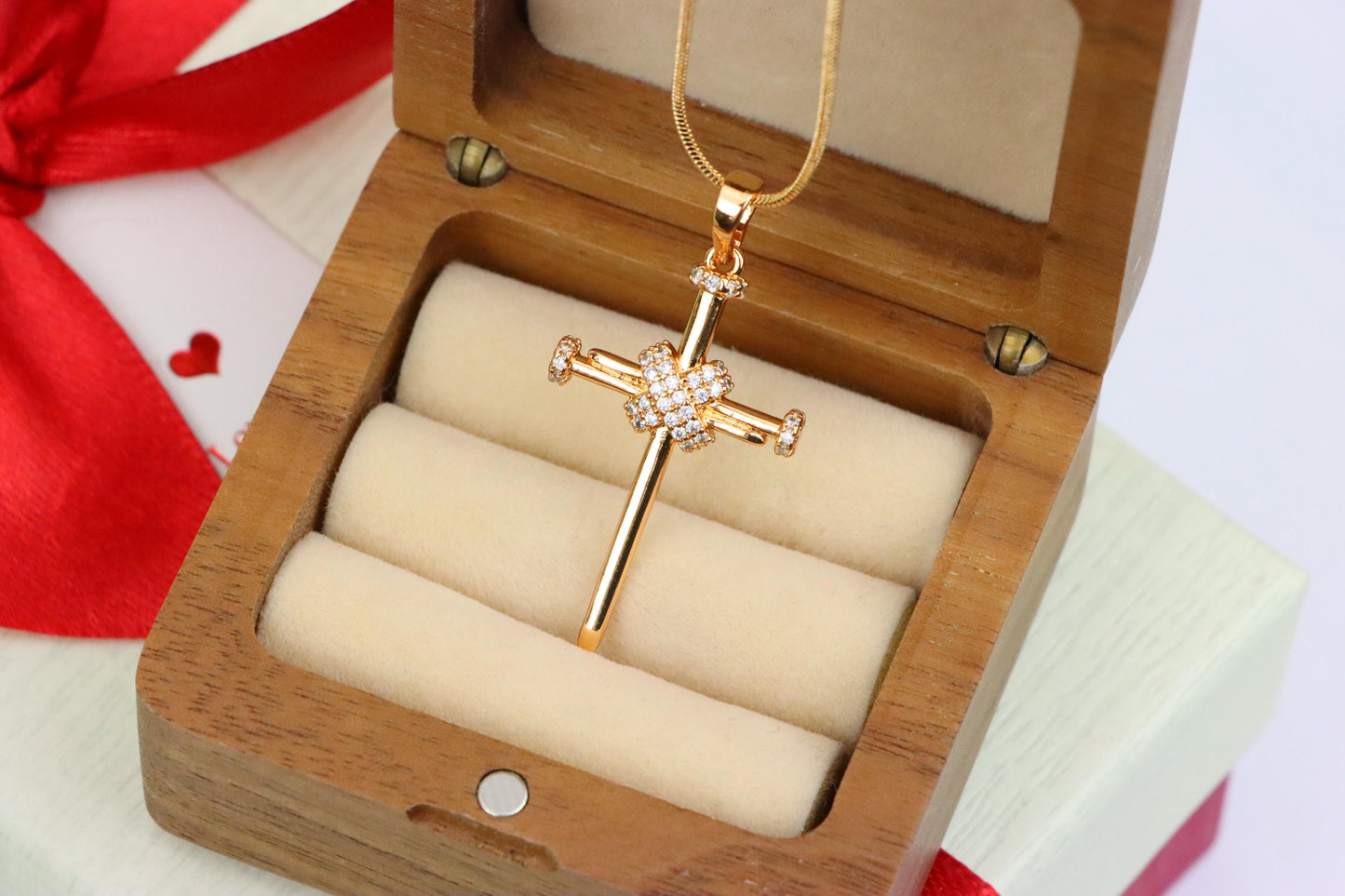 Rose Gold Cross Pendant with CZ Accents Elegant Design, XPPT1439 (2136-3)