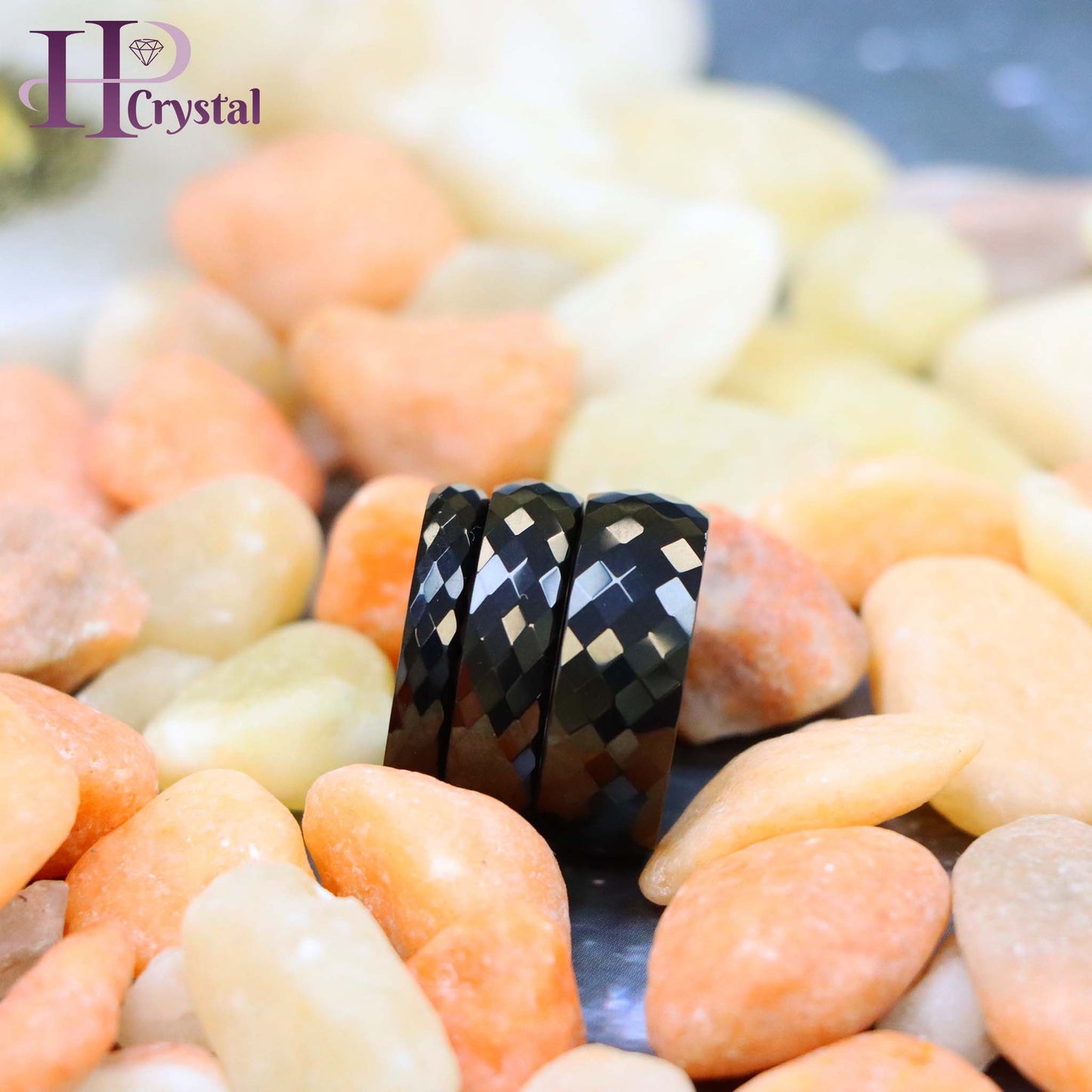 Domed Black IP Plated Faceted Ring Tungsten Ring