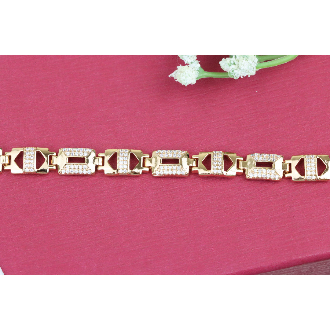 Rose Gold Geometric Link Bracelet with CZ Accents, Modern Chic Style, XPBL0743 (2075-2)