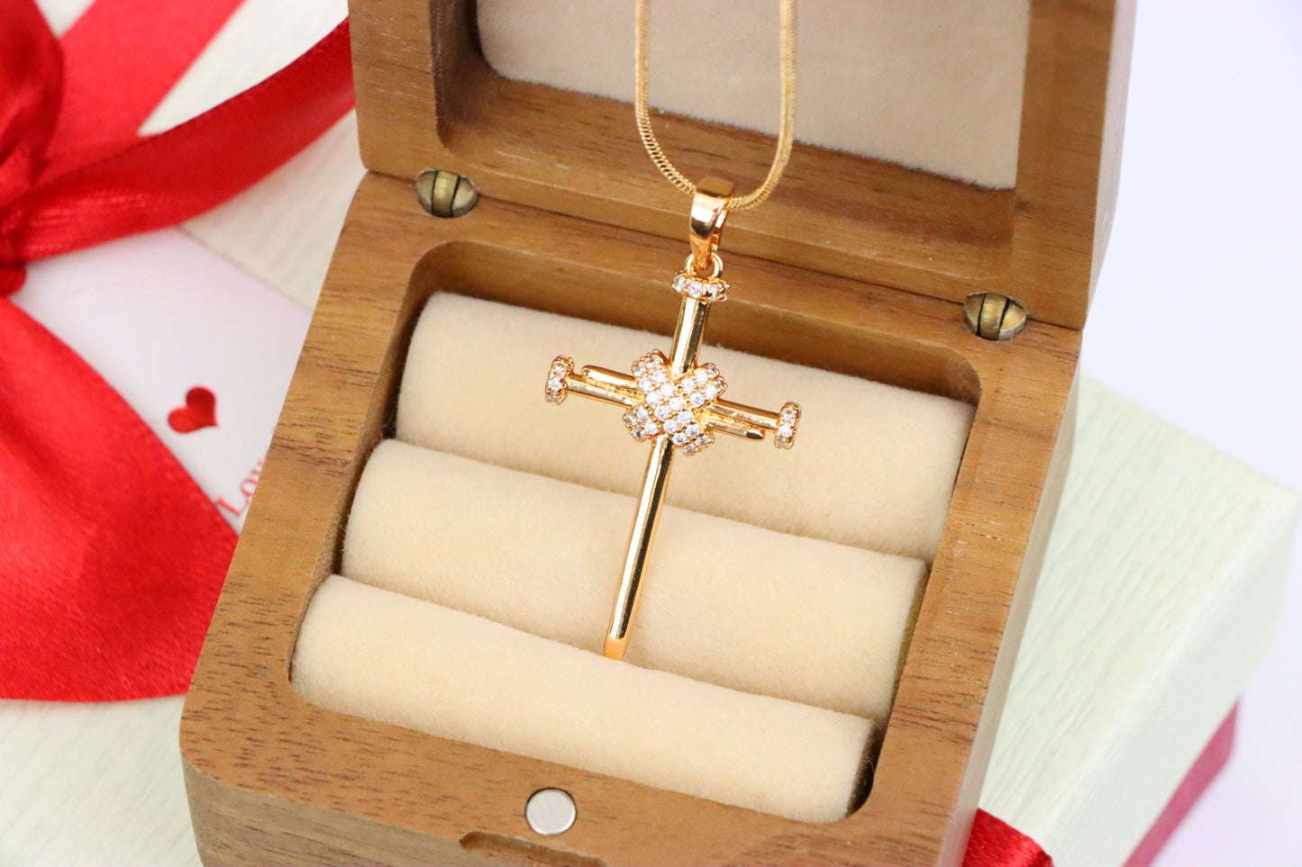 Rose Gold Cross Pendant with CZ Accents Elegant Design, XPPT1439 (2136-3)
