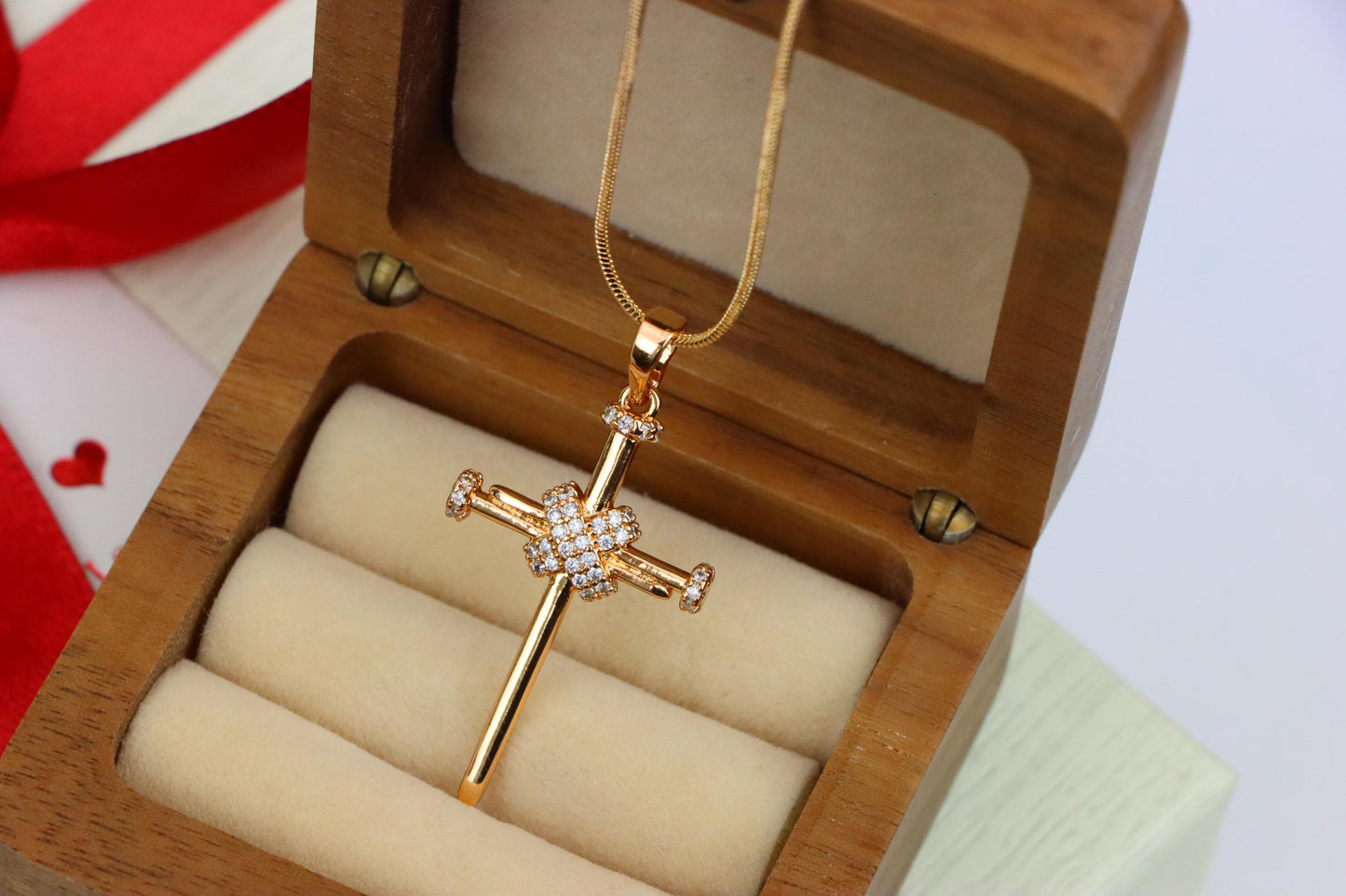 Rose Gold Cross Pendant with CZ Accents Elegant Design, XPPT1439 (2136-3)