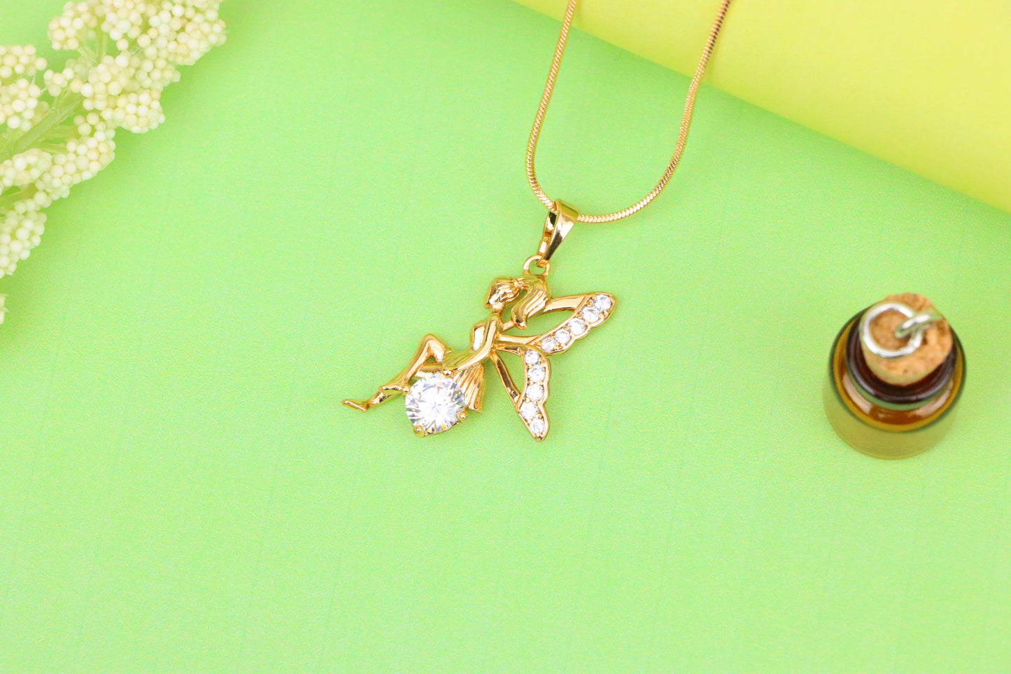 Rose Gold Fairy Pendant with CZ Accents Elegant Charm, XPPT1440 (2136-4)