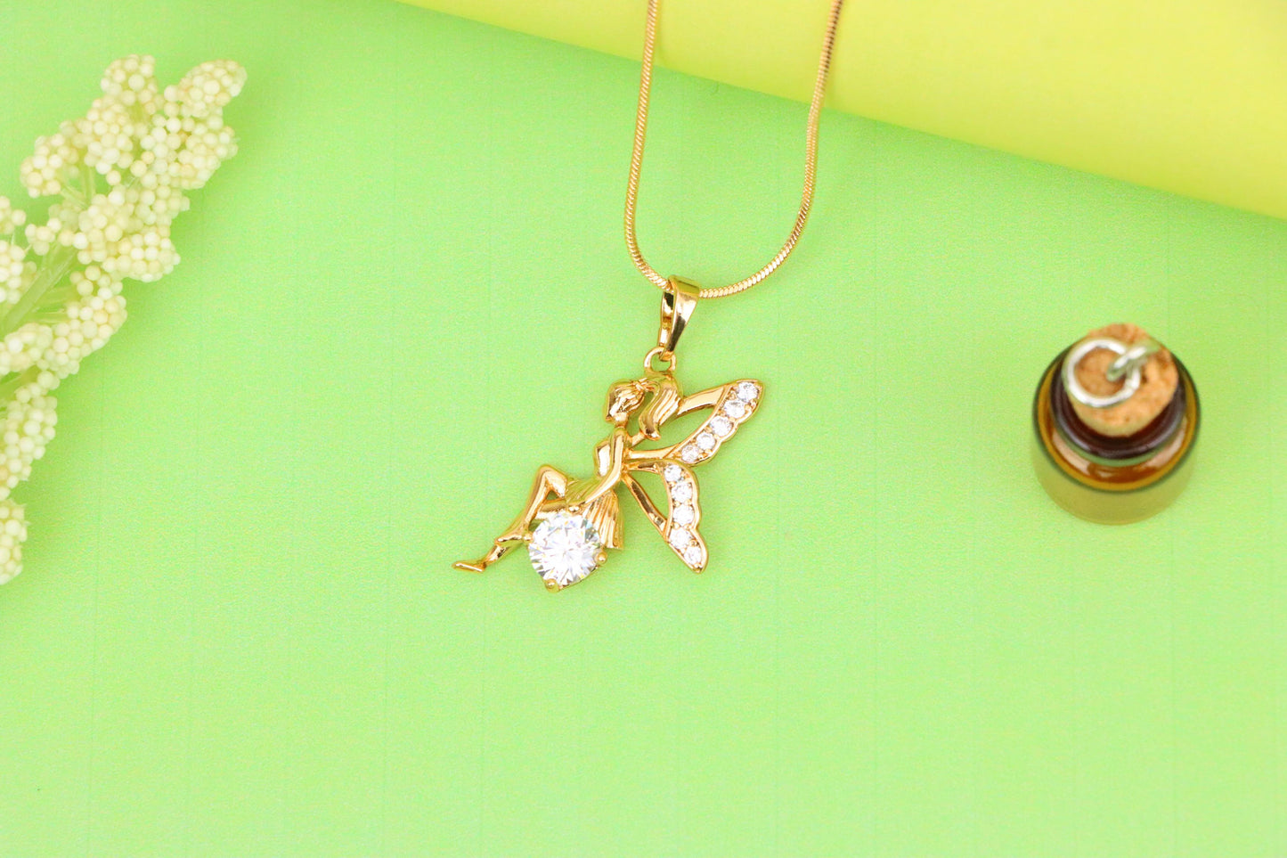 Rose Gold Fairy Pendant with CZ Accents Elegant Charm, XPPT1440 (2136-4)