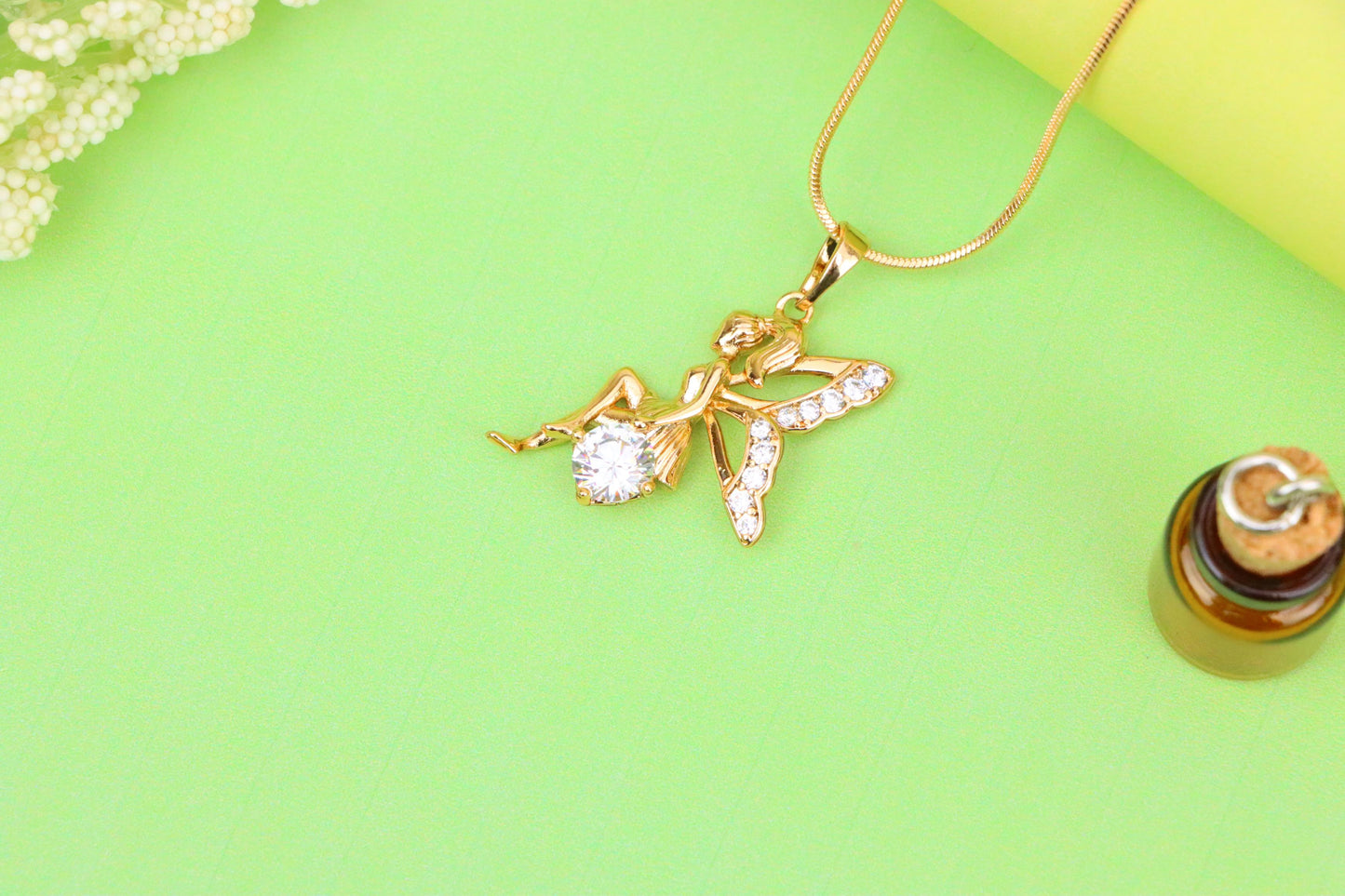Rose Gold Fairy Pendant with CZ Accents Elegant Charm, XPPT1440 (2136-4)