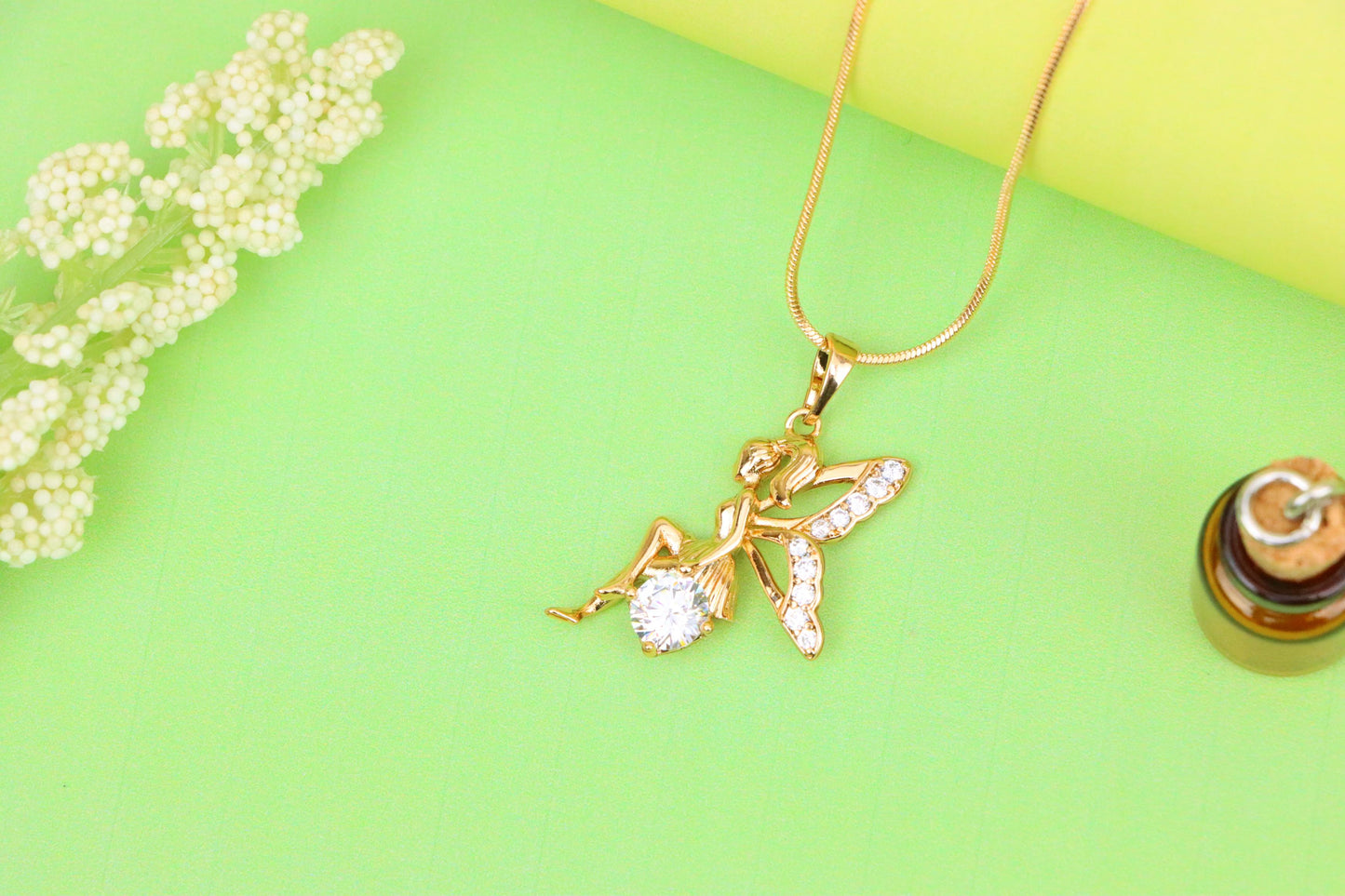 Rose Gold Fairy Pendant with CZ Accents Elegant Charm, XPPT1440 (2136-4)