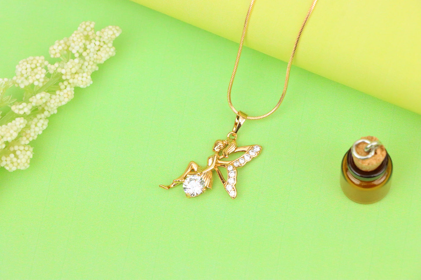 Rose Gold Fairy Pendant with CZ Accents Elegant Charm, XPPT1440 (2136-4)