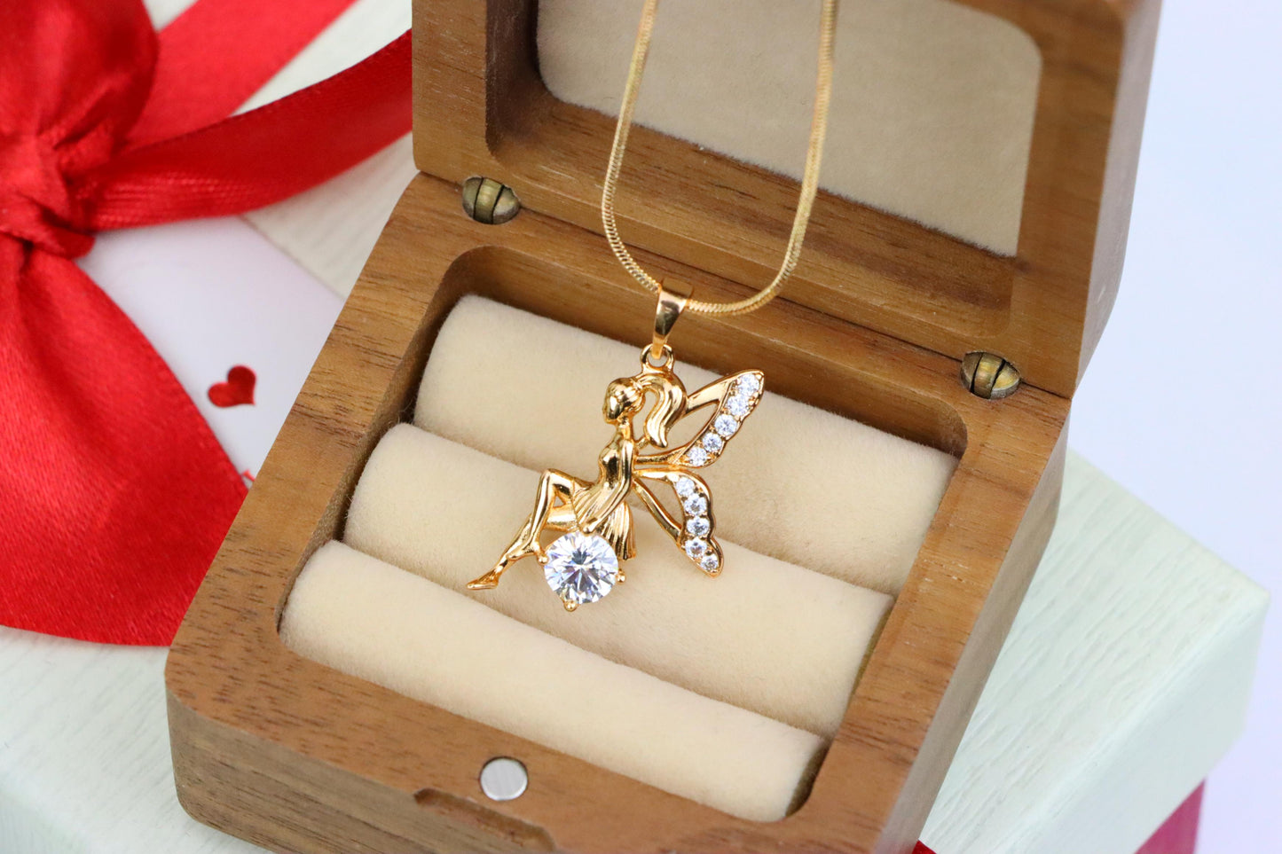 Rose Gold Fairy Pendant with CZ Accents Elegant Charm, XPPT1440 (2136-4)