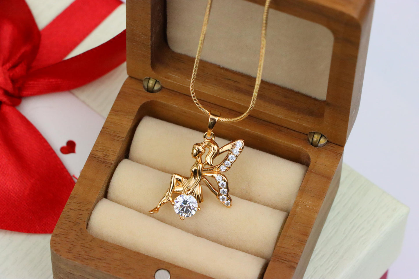 Rose Gold Fairy Pendant with CZ Accents Elegant Charm, XPPT1440 (2136-4)