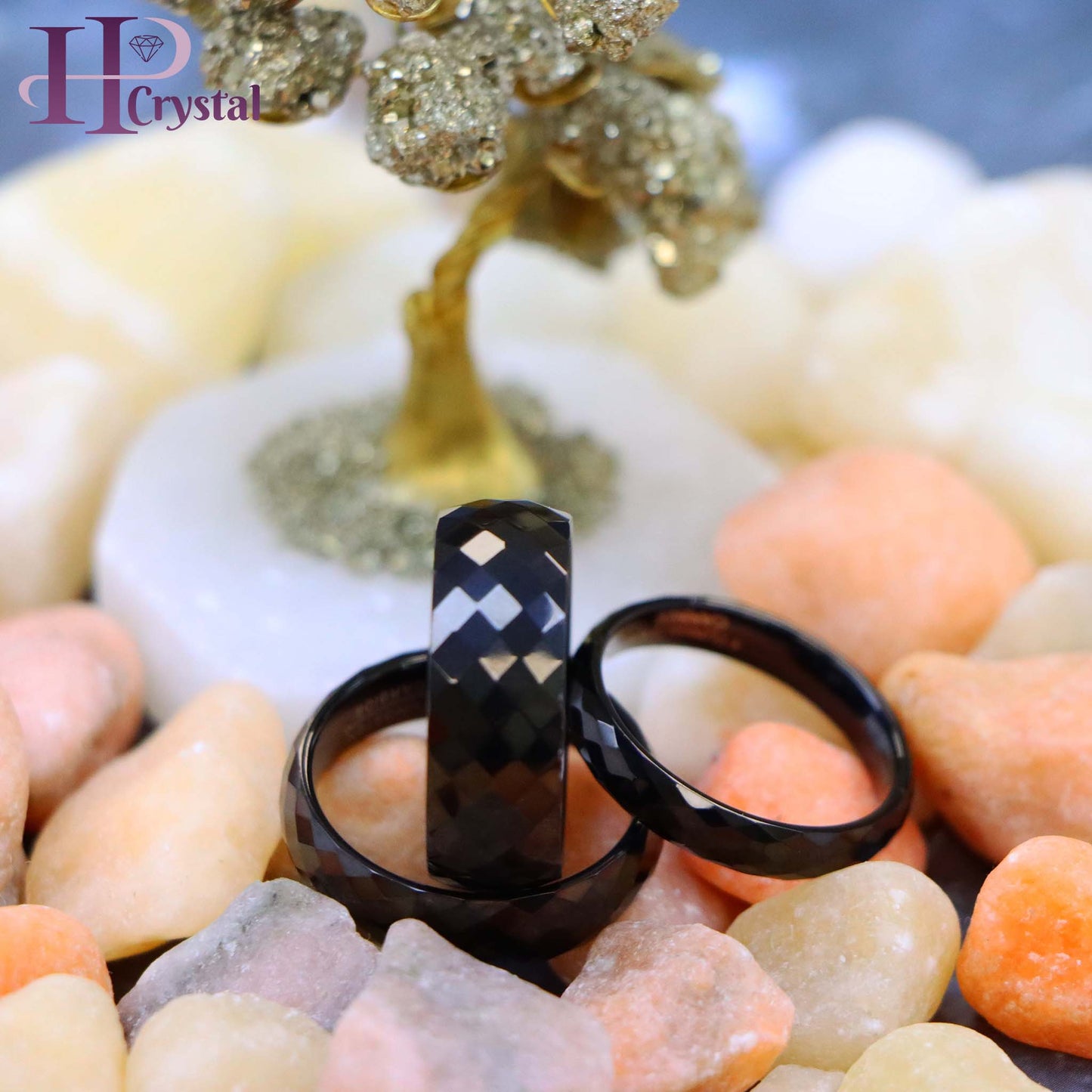 Domed Black IP Plated Faceted Ring Tungsten Ring