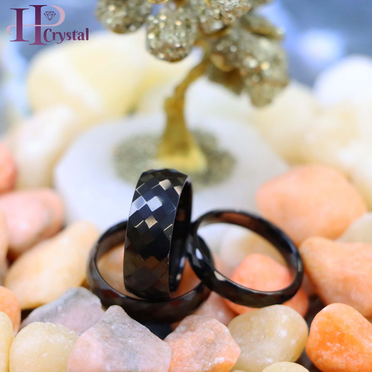 Domed Black IP Plated Faceted Ring Tungsten Ring