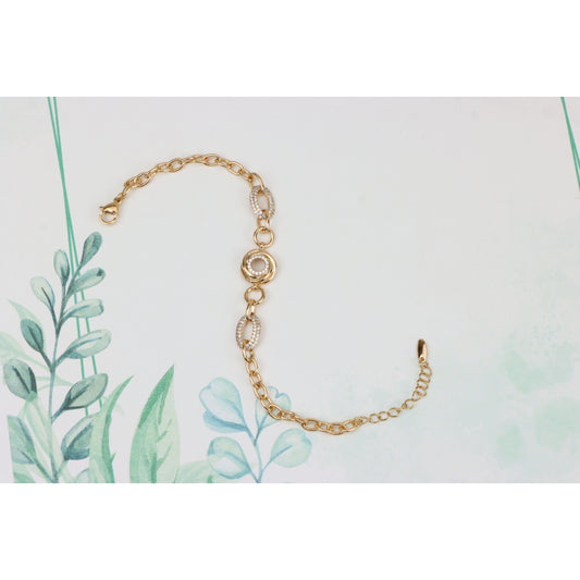 Rose Gold Textured Circle & Oval Link Bracelet with CZ, Adjustable Fit, XPBL0745 (2075-4)