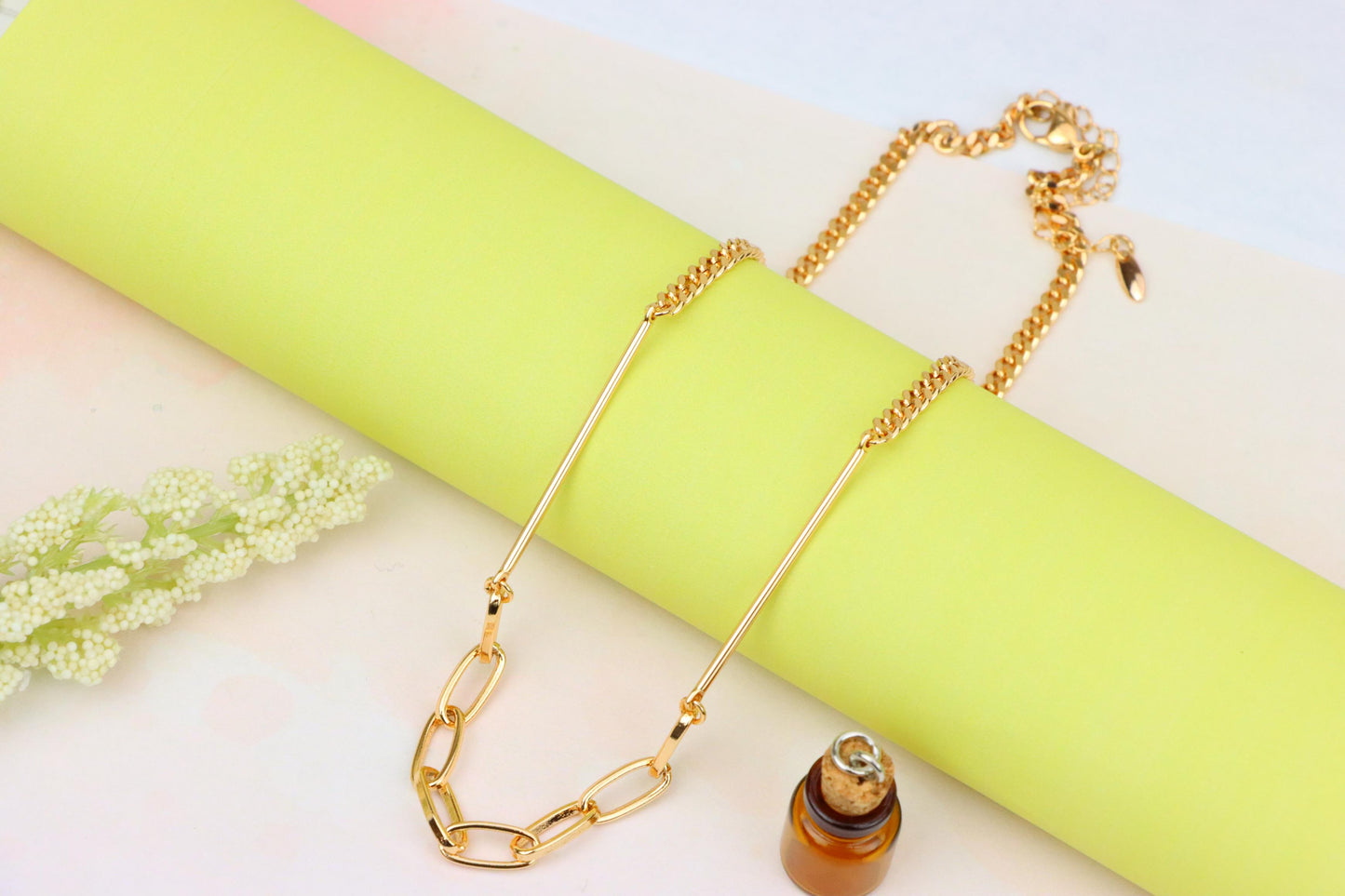 Trendy Rose Gold Chain Link Necklace with Polished Bar Detail, XPNL1900 (2161-3)