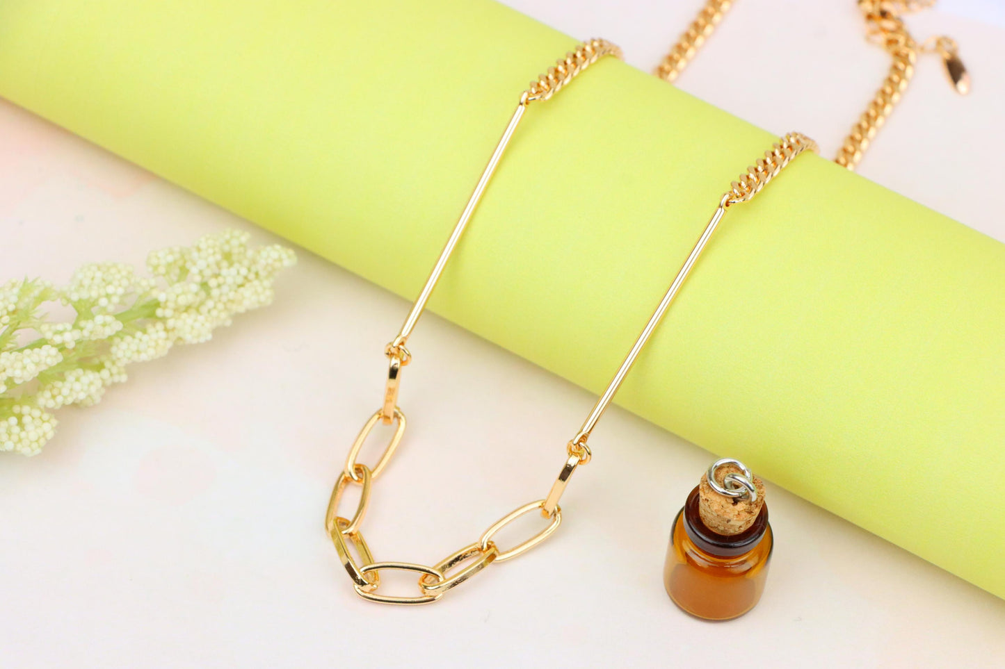 Trendy Rose Gold Chain Link Necklace with Polished Bar Detail, XPNL1900 (2161-3)