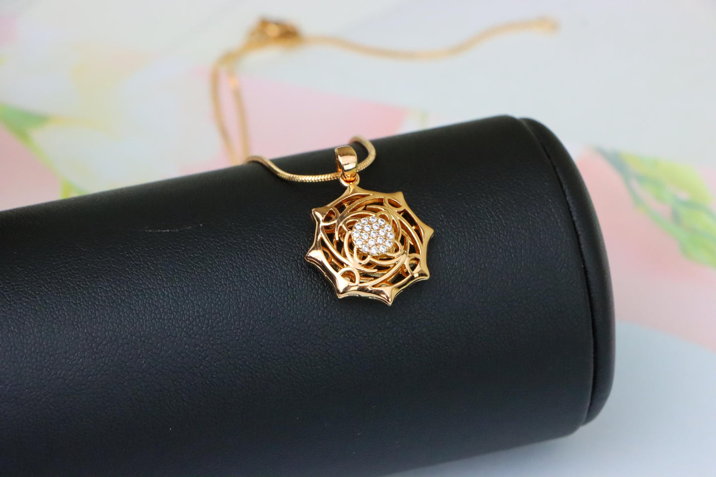Rose Gold Geometric Pendant with CZ Center Stylish Charm, XPPT1441 (2136-5)
