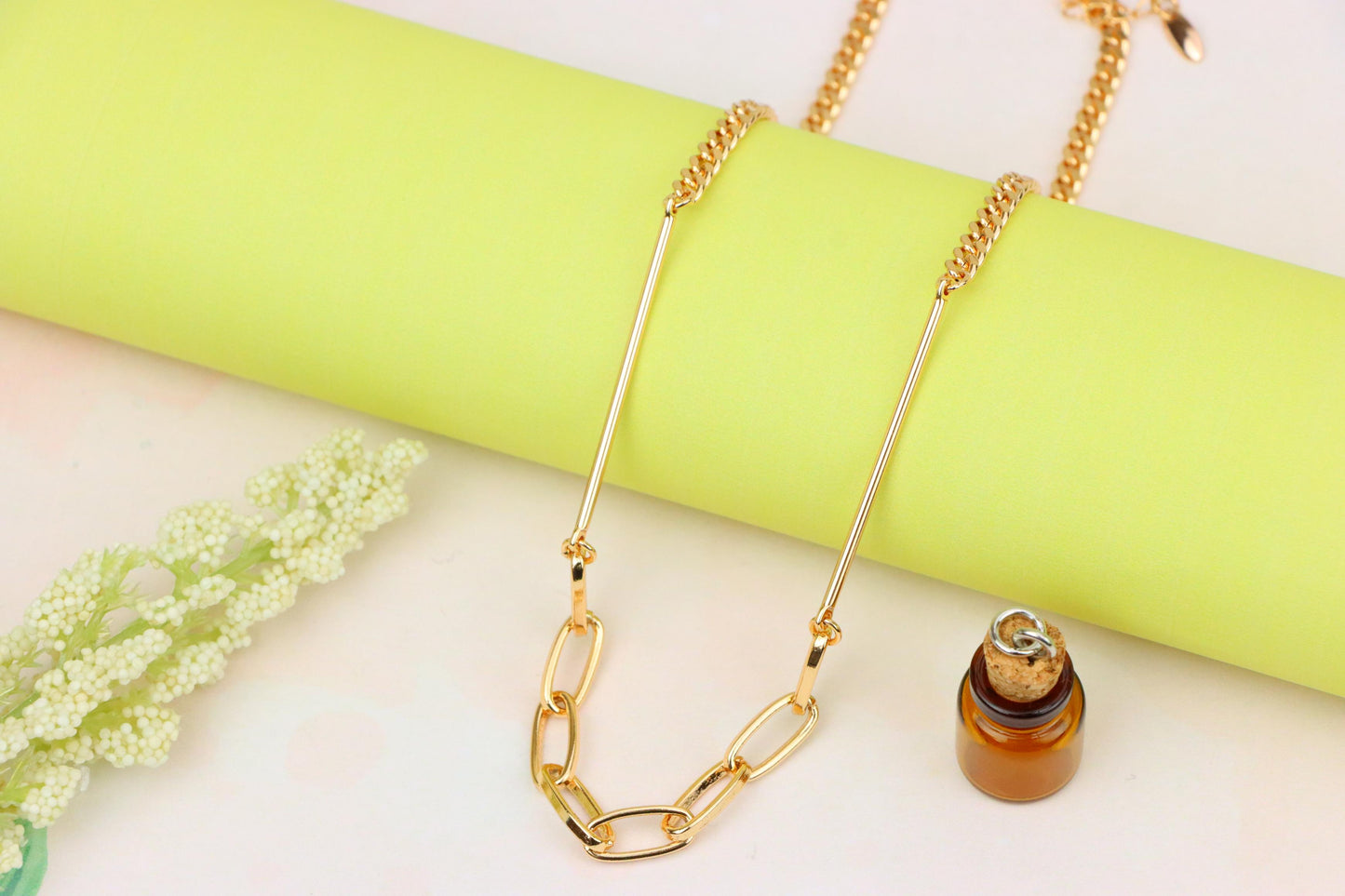 Trendy Rose Gold Chain Link Necklace with Polished Bar Detail, XPNL1900 (2161-3)