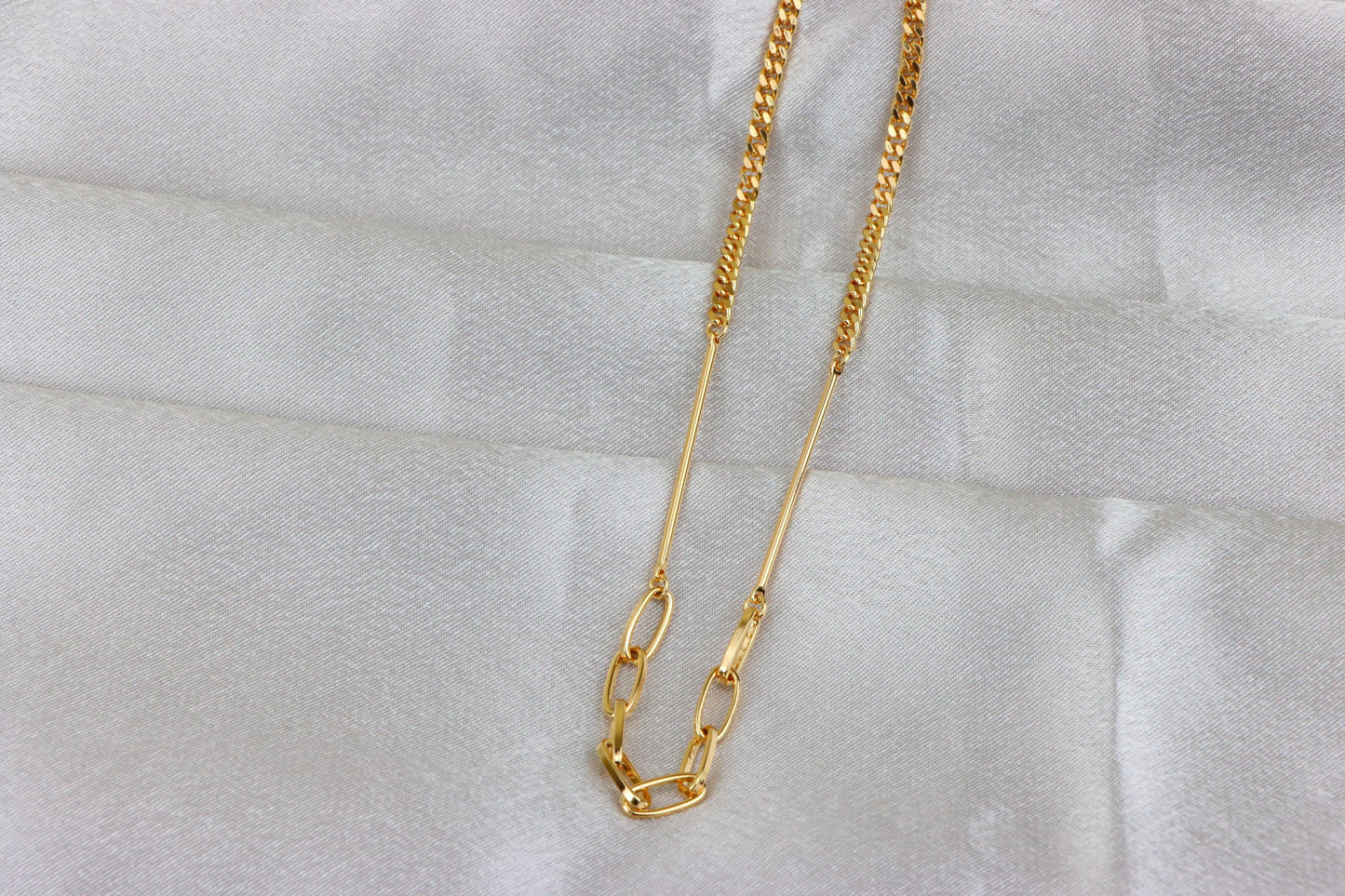 Trendy Rose Gold Chain Link Necklace with Polished Bar Detail, XPNL1900 (2161-3)