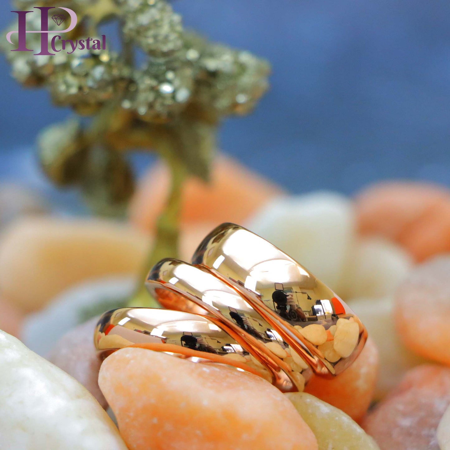 Domed Rose Gold Plated High Polish Tungsten Ring