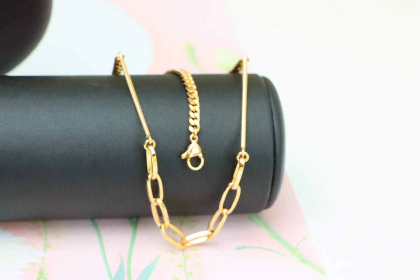 Trendy Rose Gold Chain Link Necklace with Polished Bar Detail, XPNL1900 (2161-3)