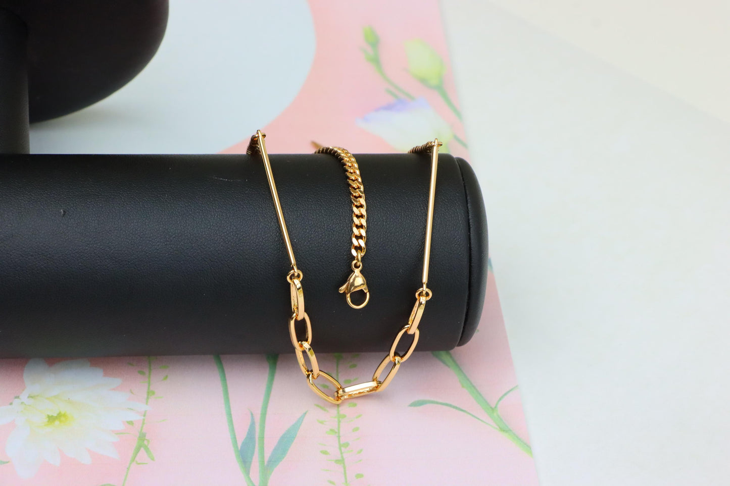 Trendy Rose Gold Chain Link Necklace with Polished Bar Detail, XPNL1900 (2161-3)