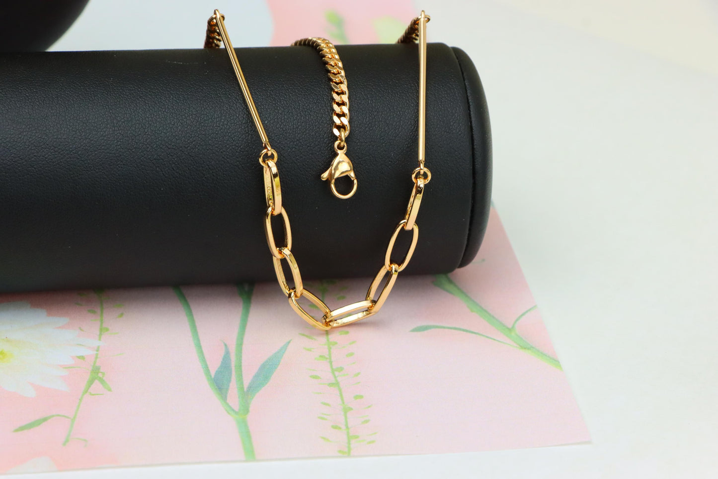 Trendy Rose Gold Chain Link Necklace with Polished Bar Detail, XPNL1900 (2161-3)