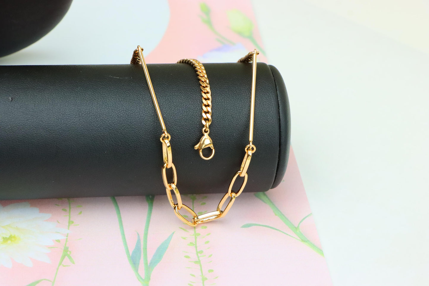 Trendy Rose Gold Chain Link Necklace with Polished Bar Detail, XPNL1900 (2161-3)