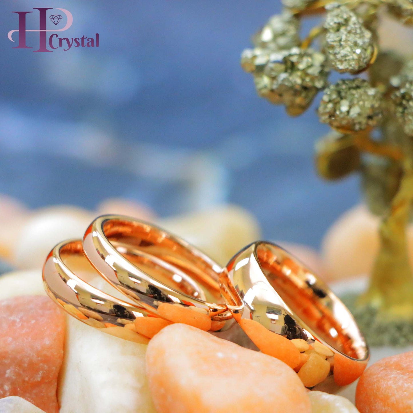 Domed Rose Gold Plated High Polish Tungsten Ring