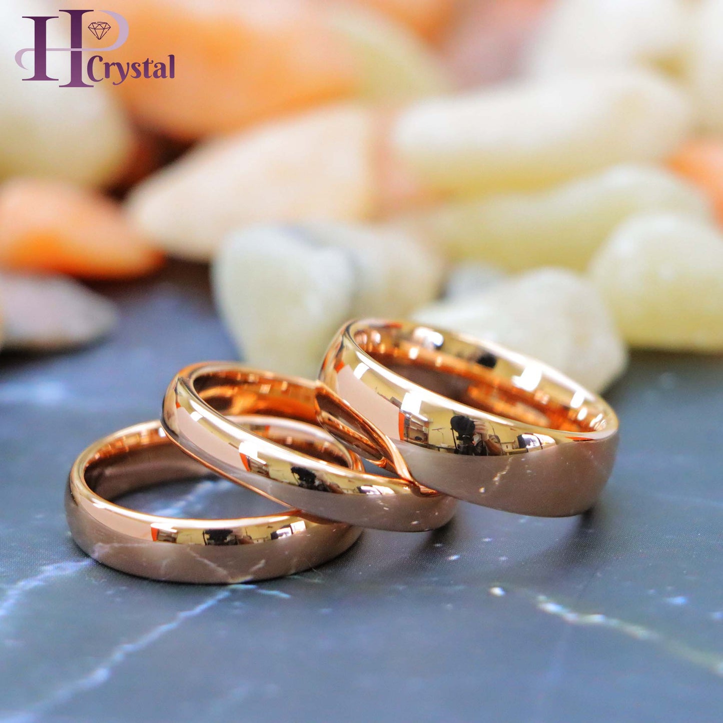 Domed Rose Gold Plated High Polish Tungsten Ring