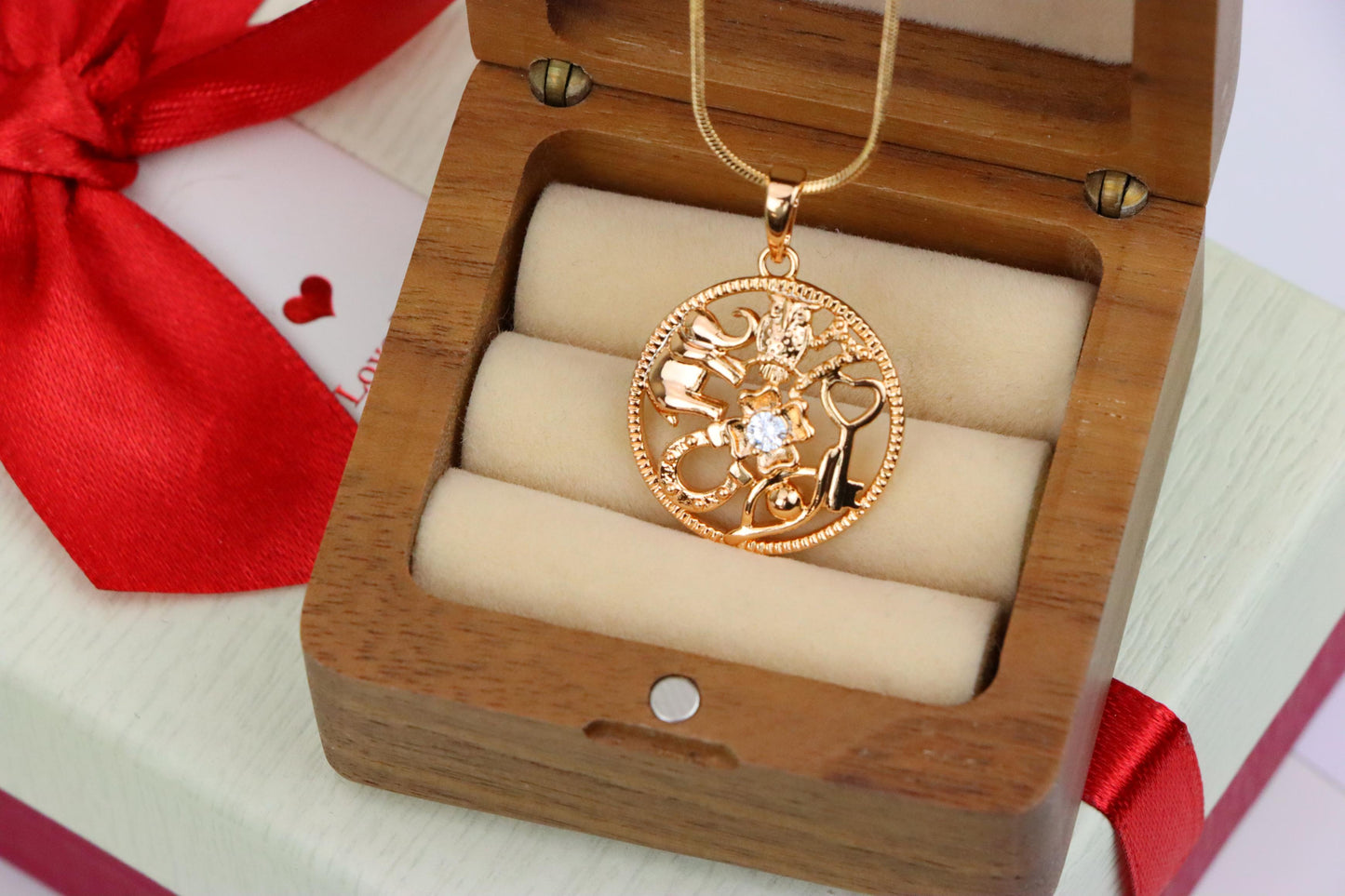 Round Rose Gold Pendant with Religious Motifs and Center Stone, XPPT1442 (2136-6)