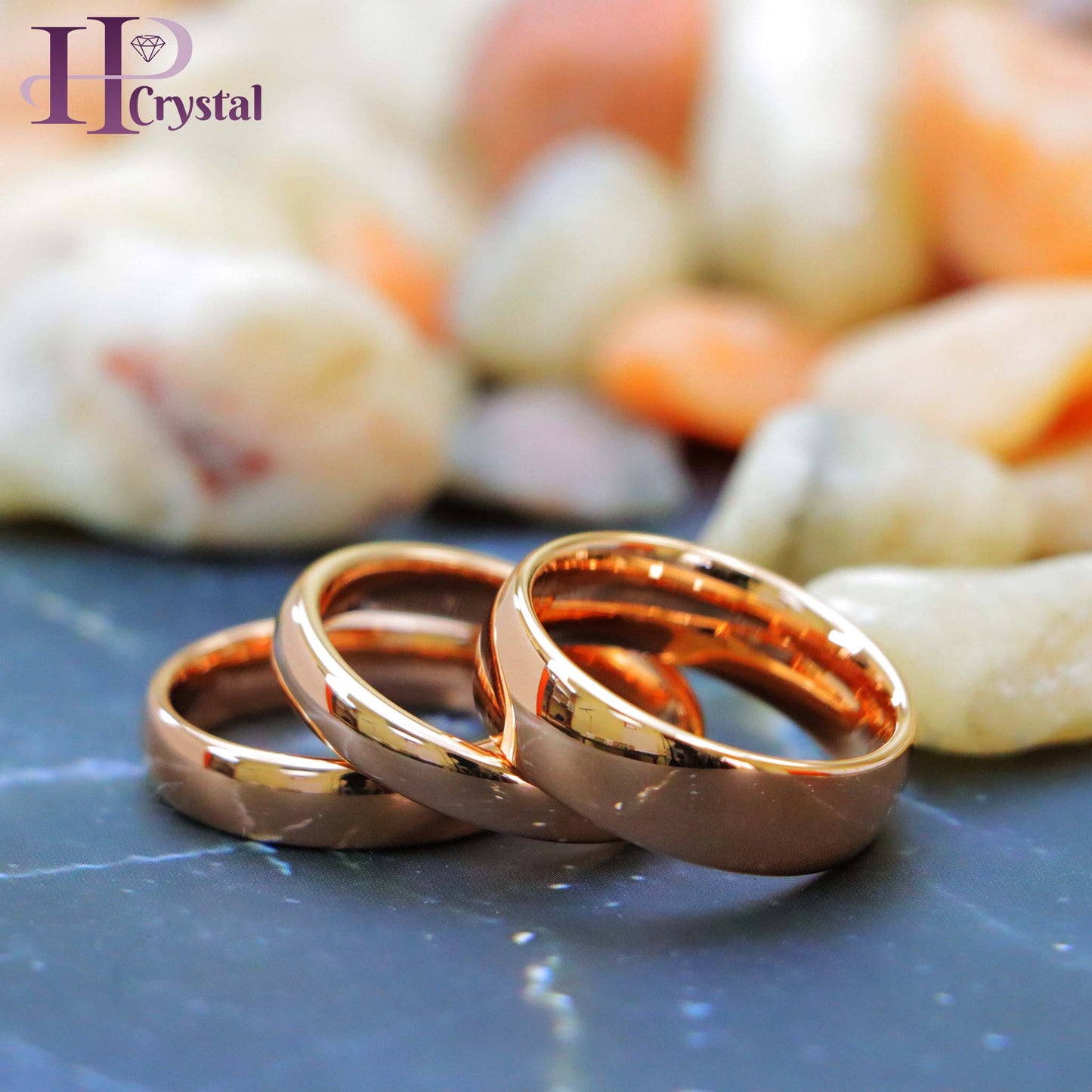 Domed Rose Gold Plated High Polish Tungsten Ring