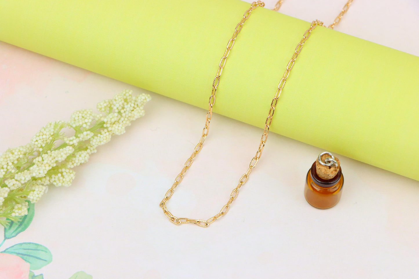 Textured Link Chain Rose Gold Necklace with Lobster Clasp, XPNL1901 (2161-4)