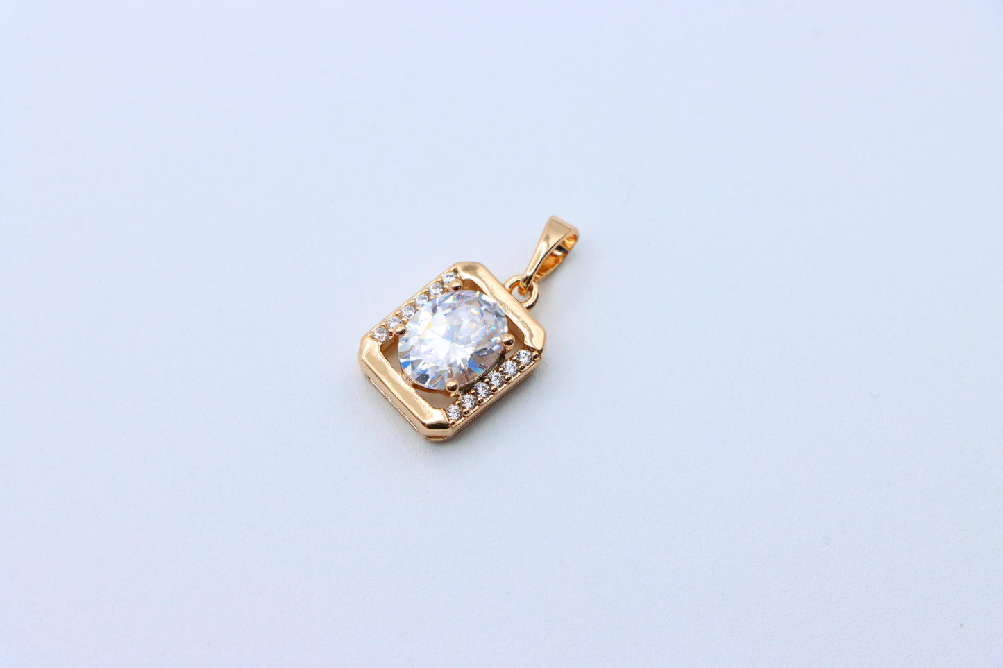 Elegant Rose Gold Pendant with Oval CZ Center and Accent Stones, XPPT1443 (2136-7)