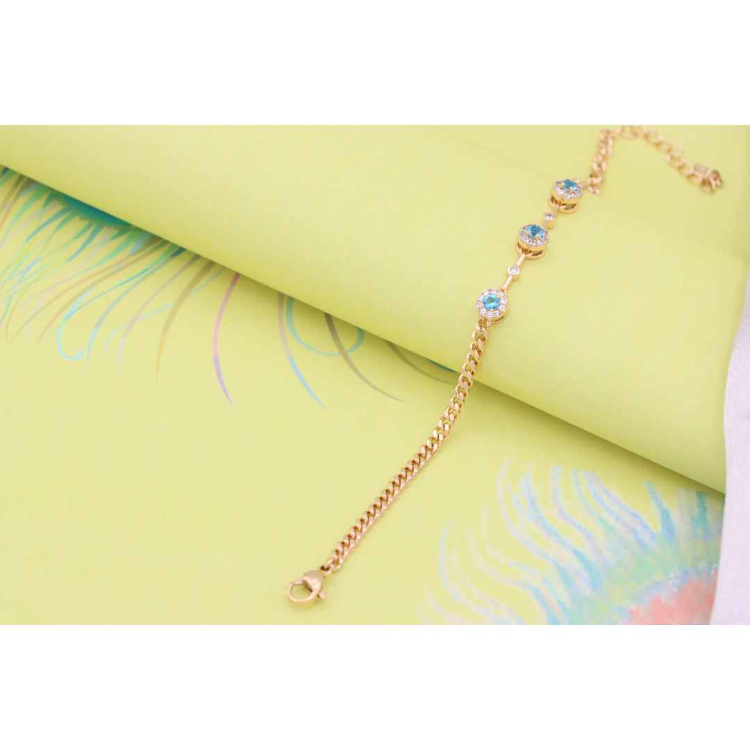 Rose Gold Blue Halo CZ Bracelet with Chain Links, Elegant Everyday Sparkle, XPBL0747 (2075-6)