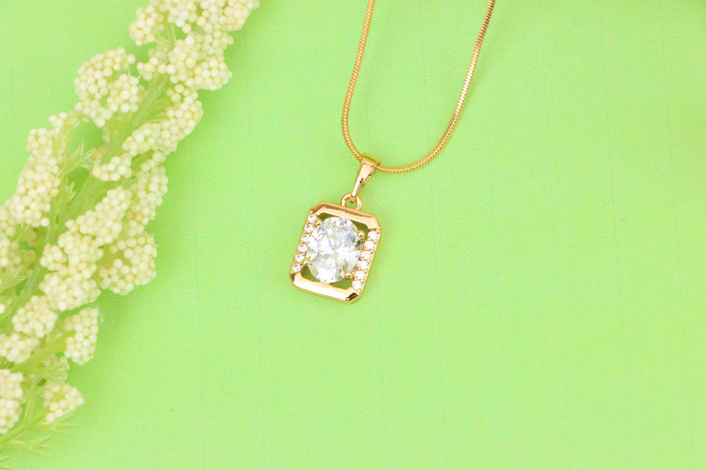 Elegant Rose Gold Pendant with Oval CZ Center and Accent Stones, XPPT1443 (2136-7)