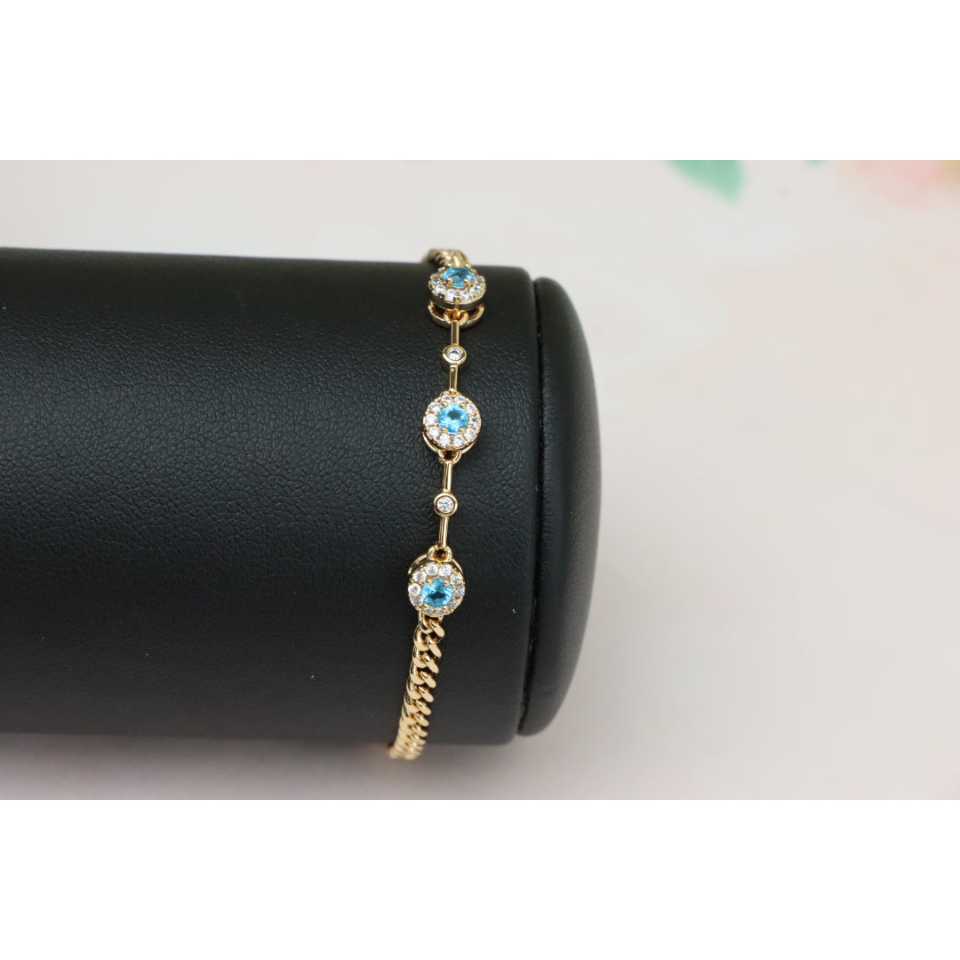 Rose Gold Blue Halo CZ Bracelet with Chain Links, Elegant Everyday Sparkle, XPBL0747 (2075-6)