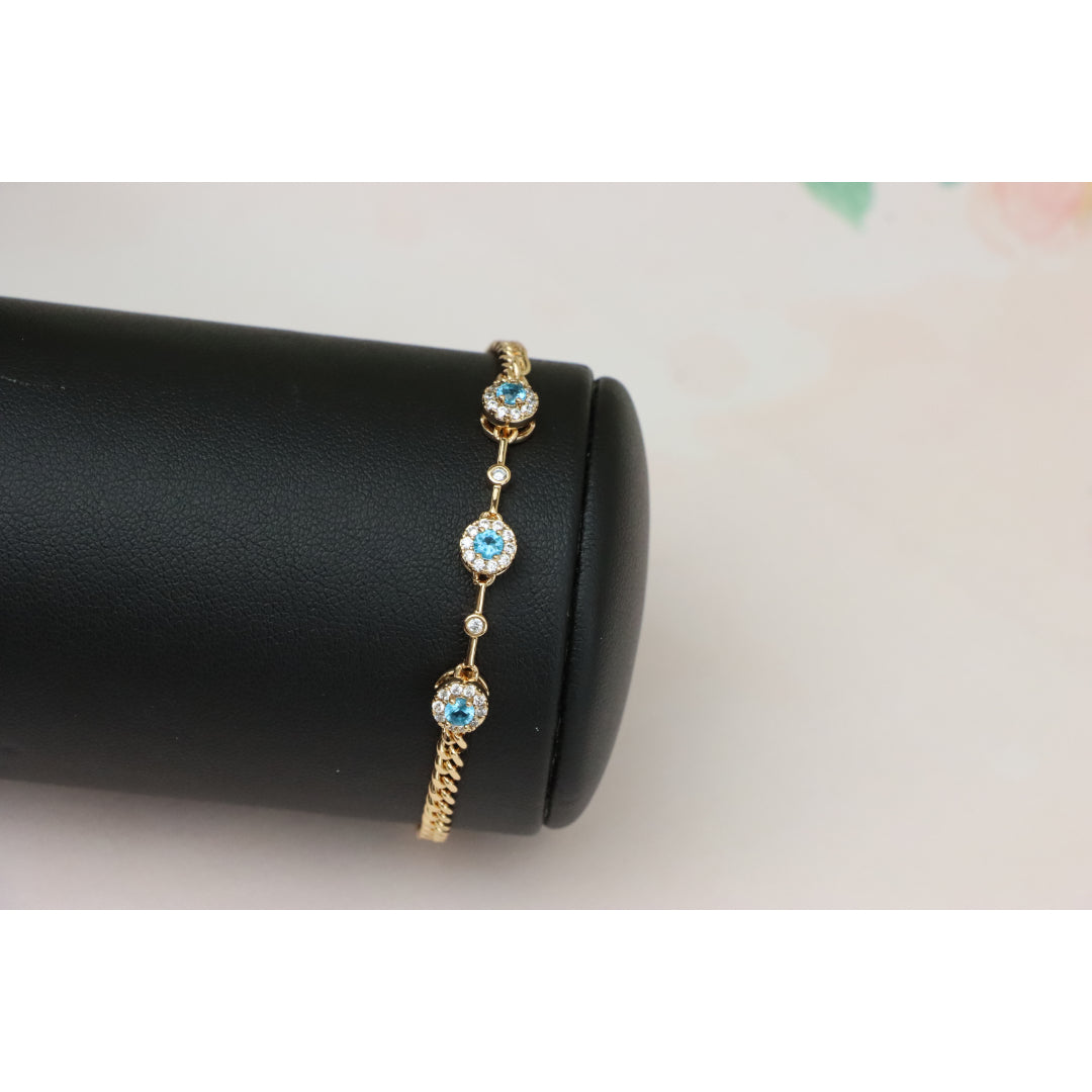 Rose Gold Blue Halo CZ Bracelet with Chain Links, Elegant Everyday Sparkle, XPBL0747 (2075-6)