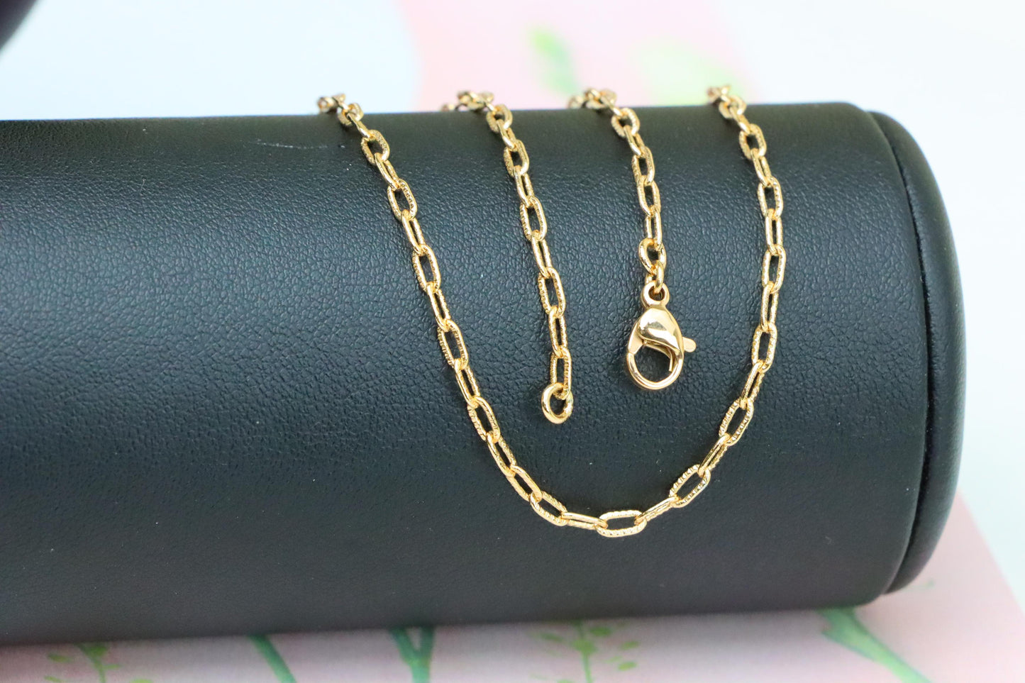 Textured Link Chain Rose Gold Necklace with Lobster Clasp, XPNL1901 (2161-4)