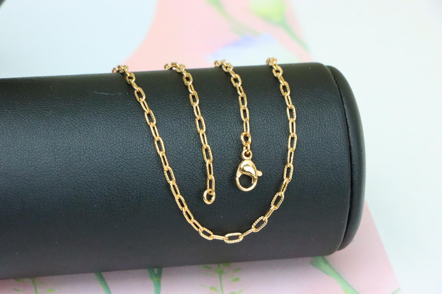 Textured Link Chain Rose Gold Necklace with Lobster Clasp, XPNL1901 (2161-4)